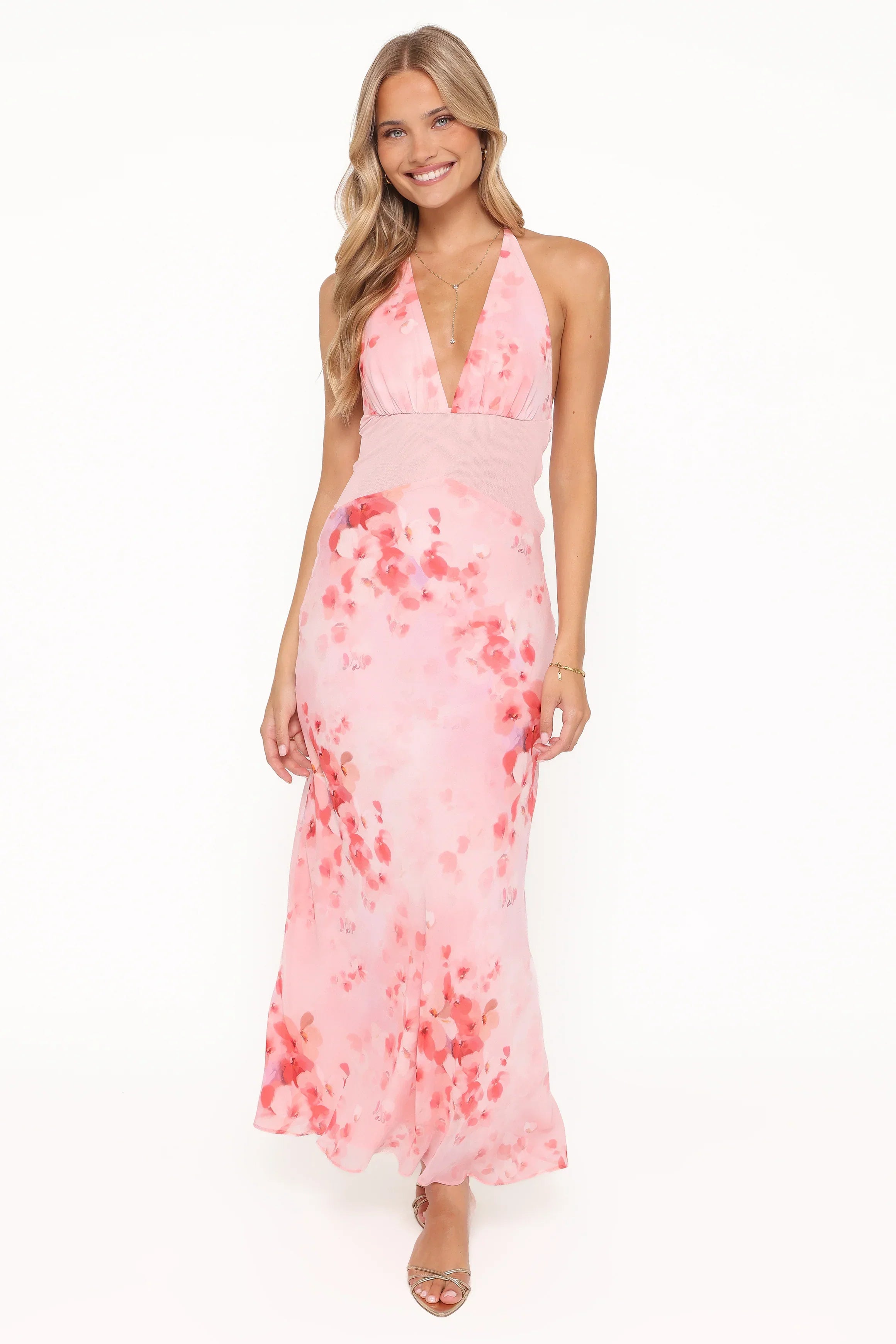 Robe longue Gwyneth à licou - Rose fleuri