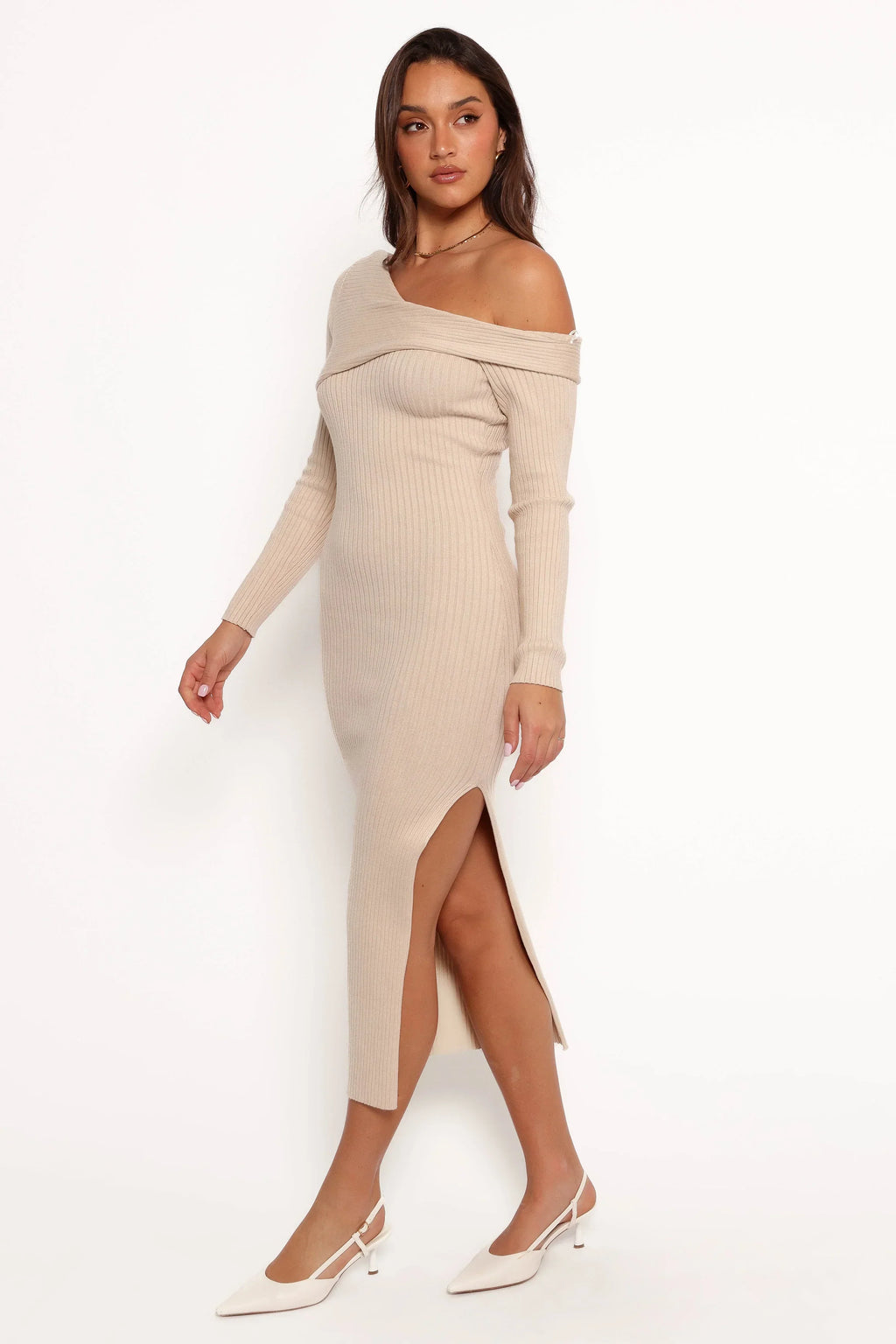 Robe midi Cammie à manches longues - Beige