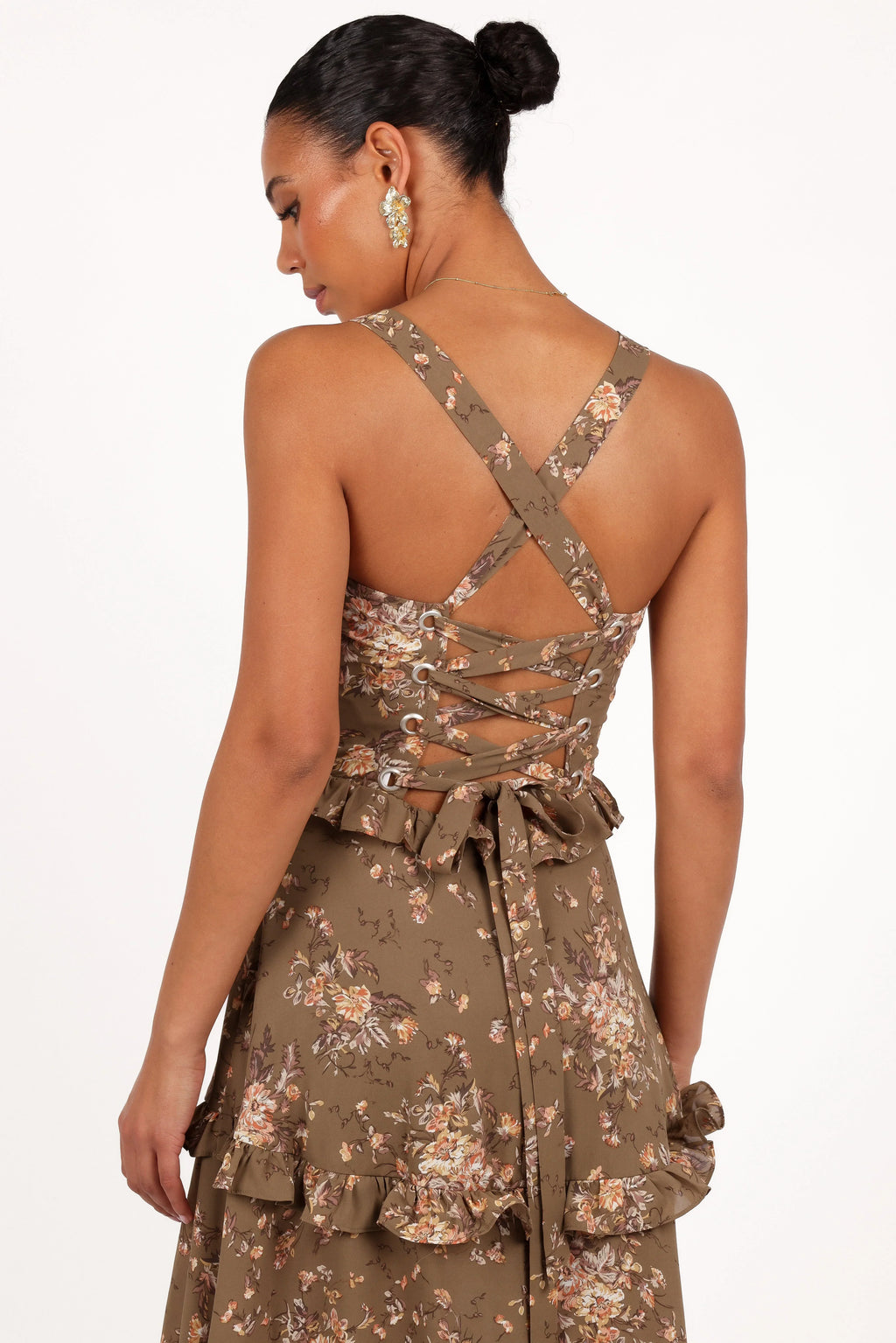 Robe longue à volants Lillee - Imprimé olive