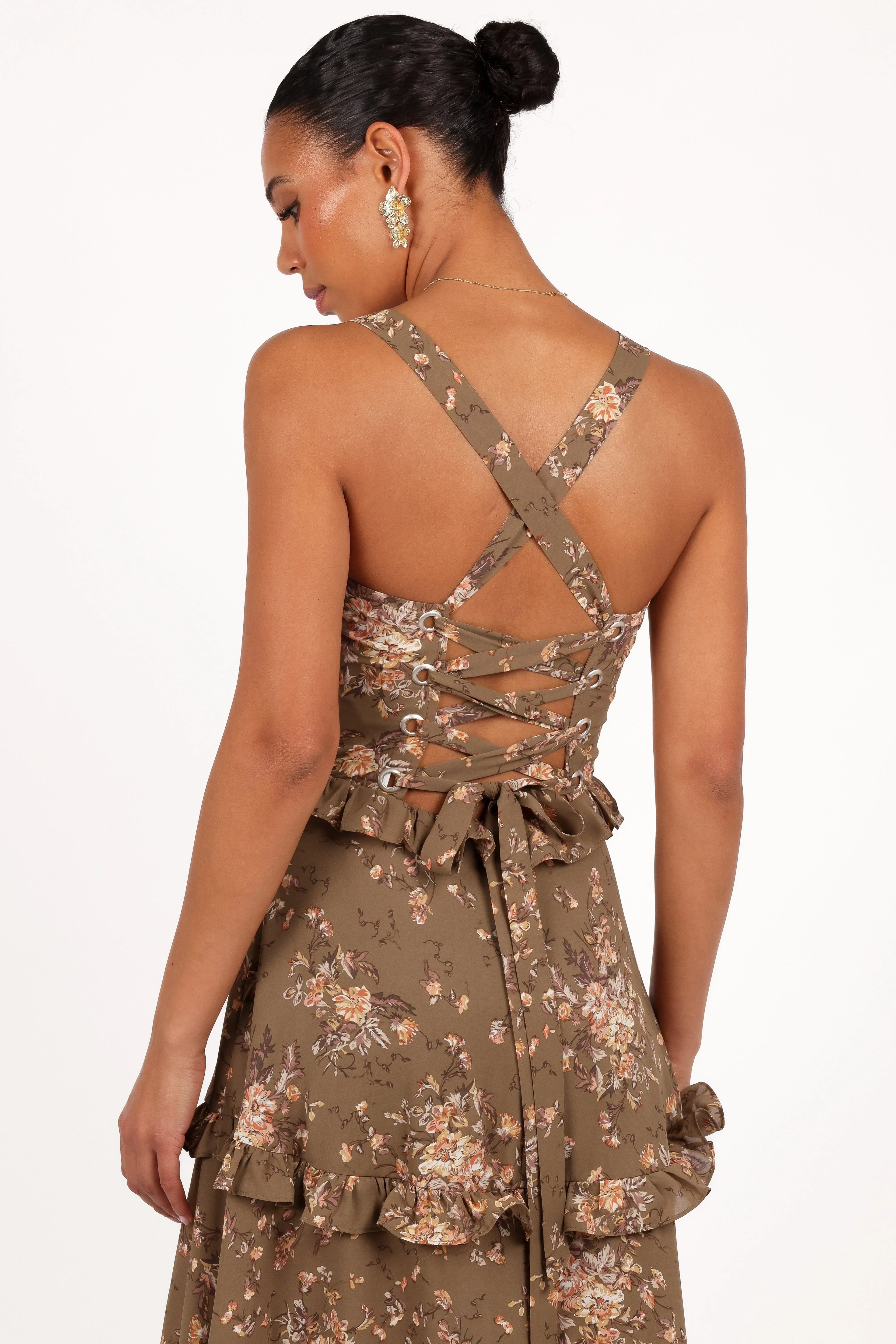 Robe longue à volants Lillee - Imprimé olive