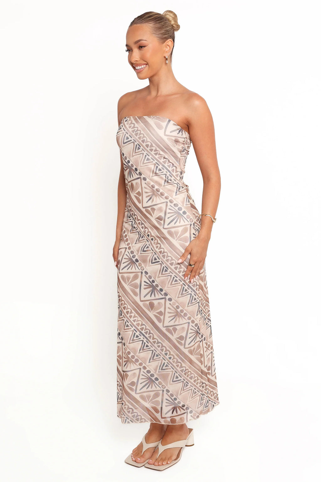 Robe midi sans bretelles Saskia - Marron