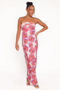 Robe longue sans bretelles Remmie - Imprimé floral rose