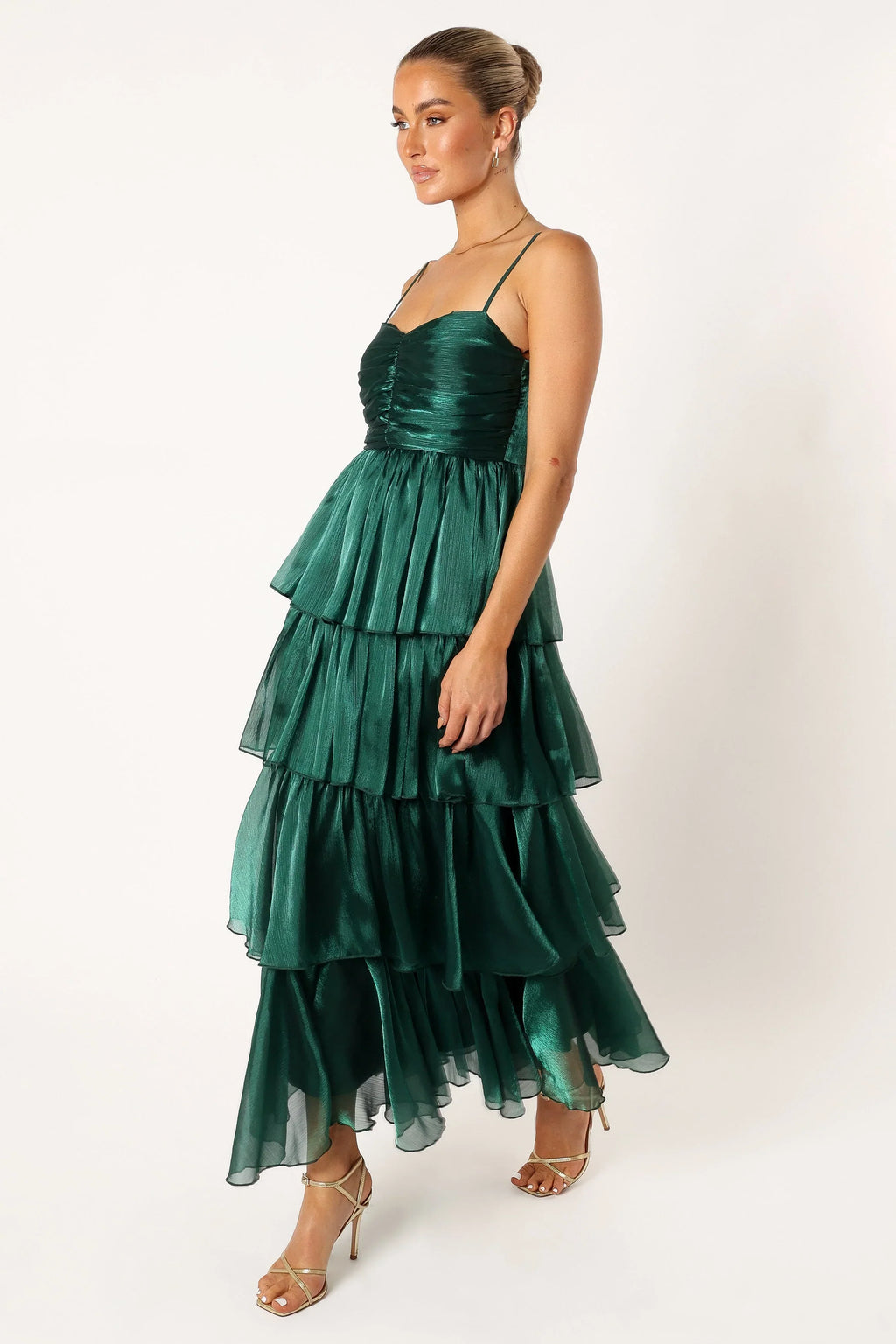 Robe longue étagée Jace - Émeraude chatoyante