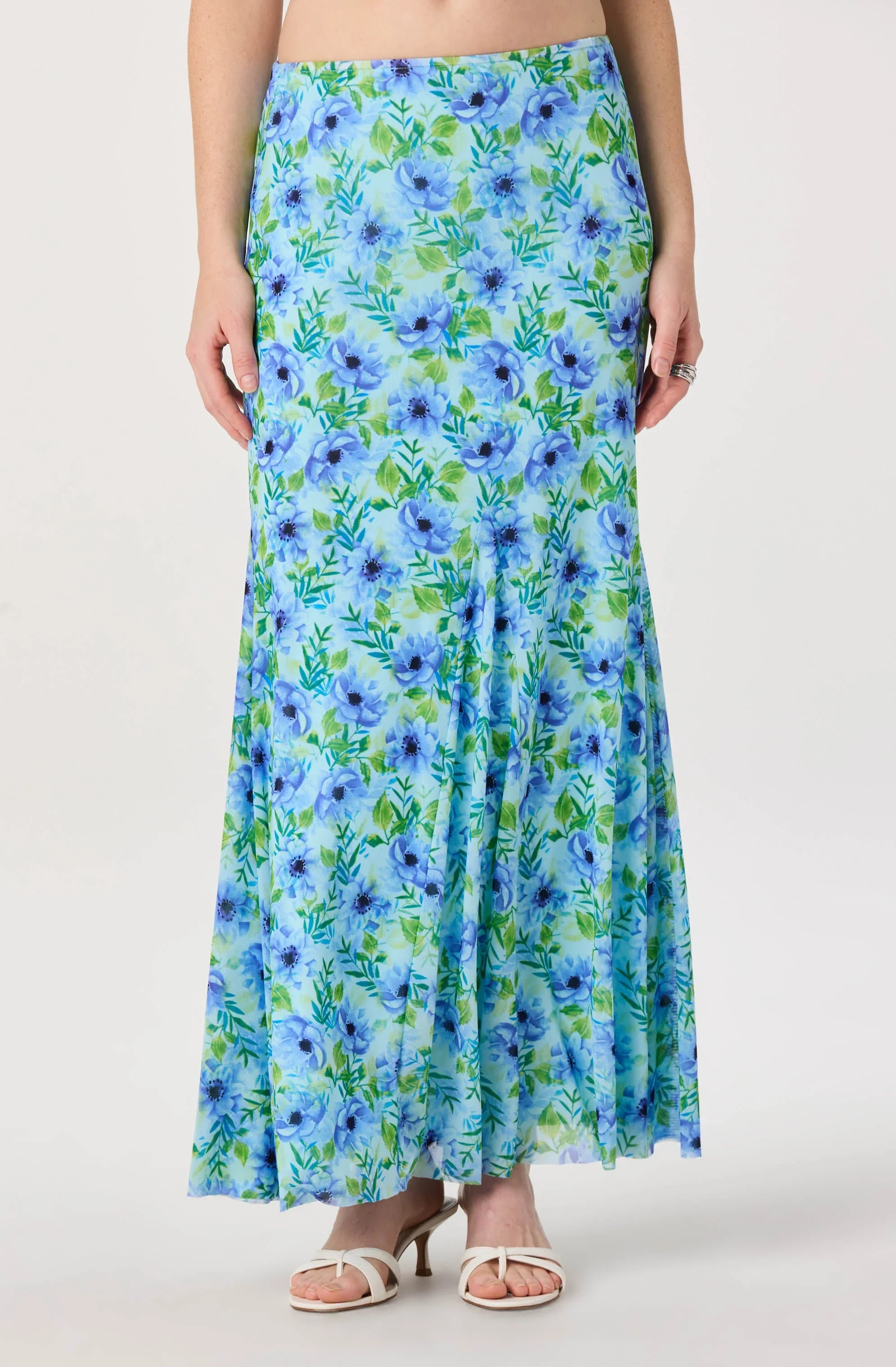 Jupe mi-longue en maille godet à motif floral Mejra