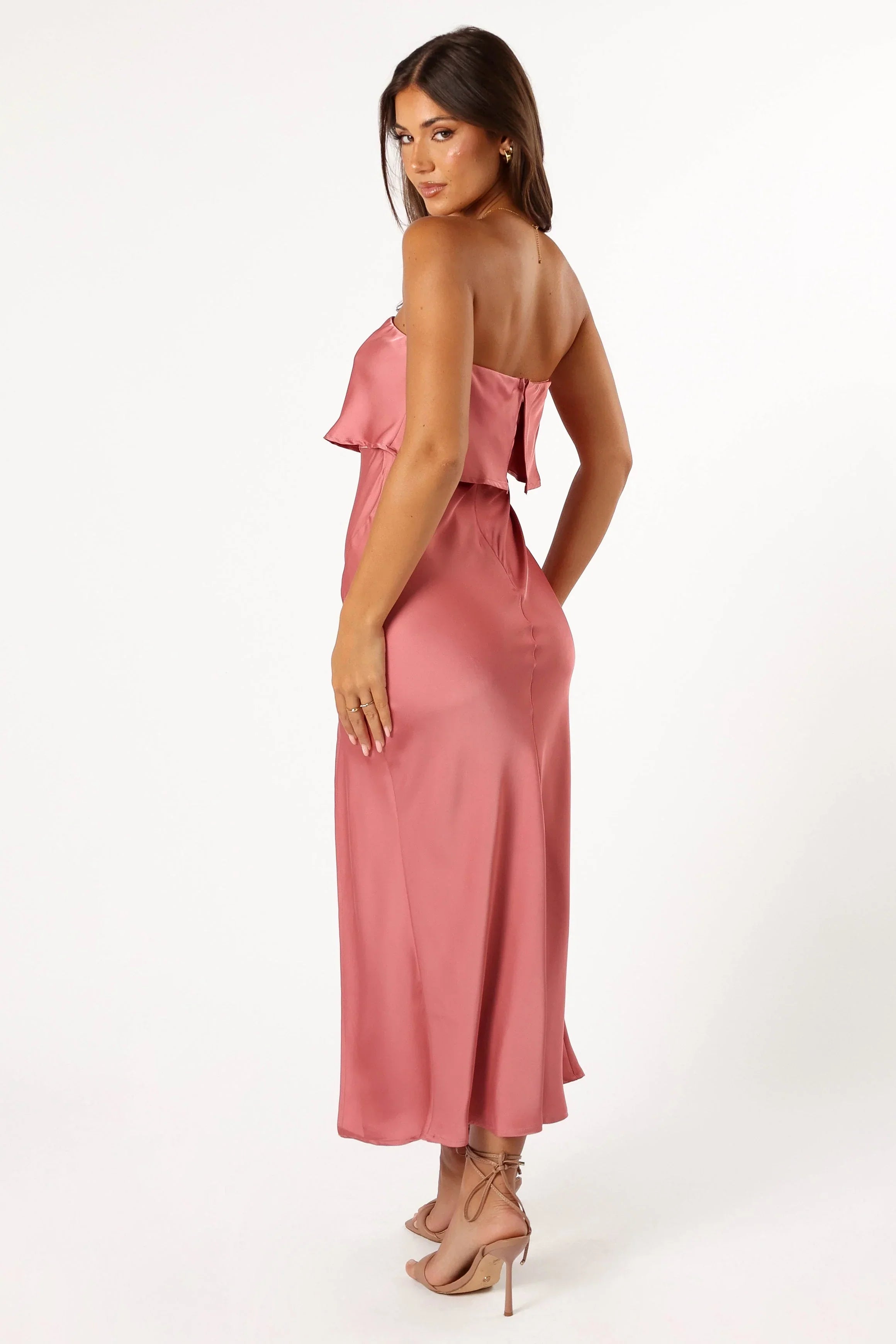 Robe midi bustier Vienna – Rose poudré