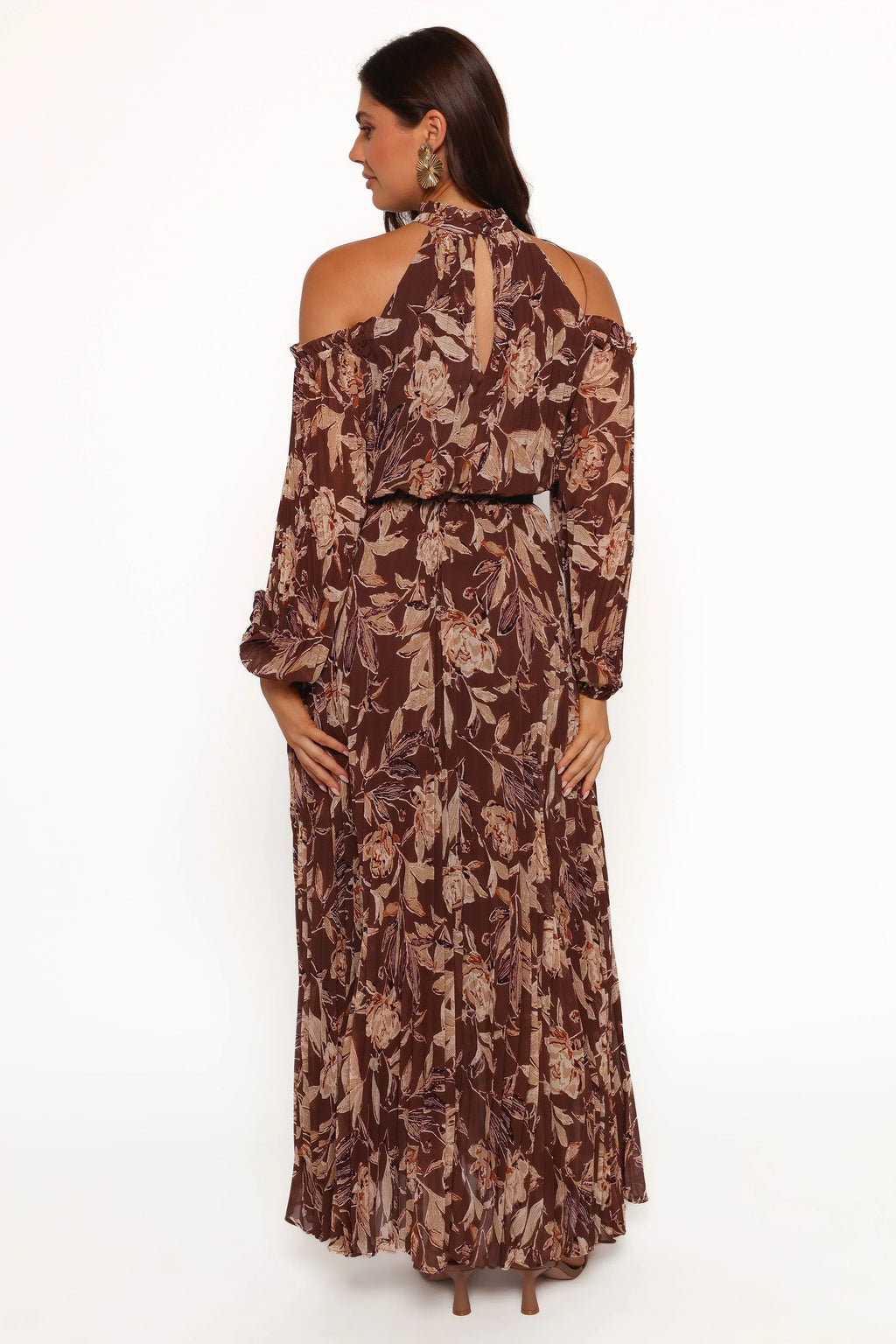 Robe longue plissée Hilary - Imprimé floral marron