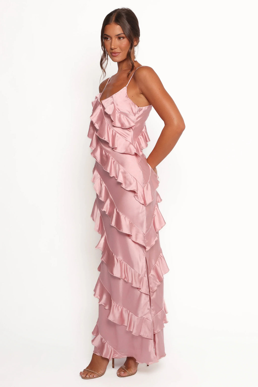 Robe longue en satin Ciao Ruffles - Rose