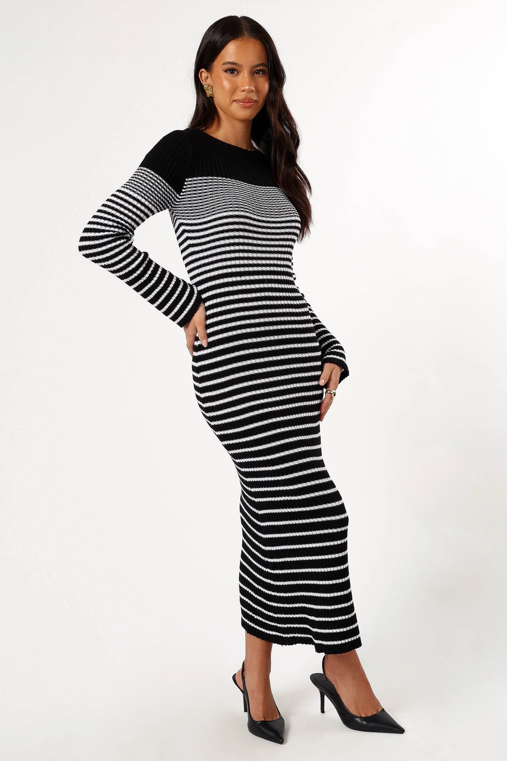 Robe midi à manches longues Camy - Noir/Blanc