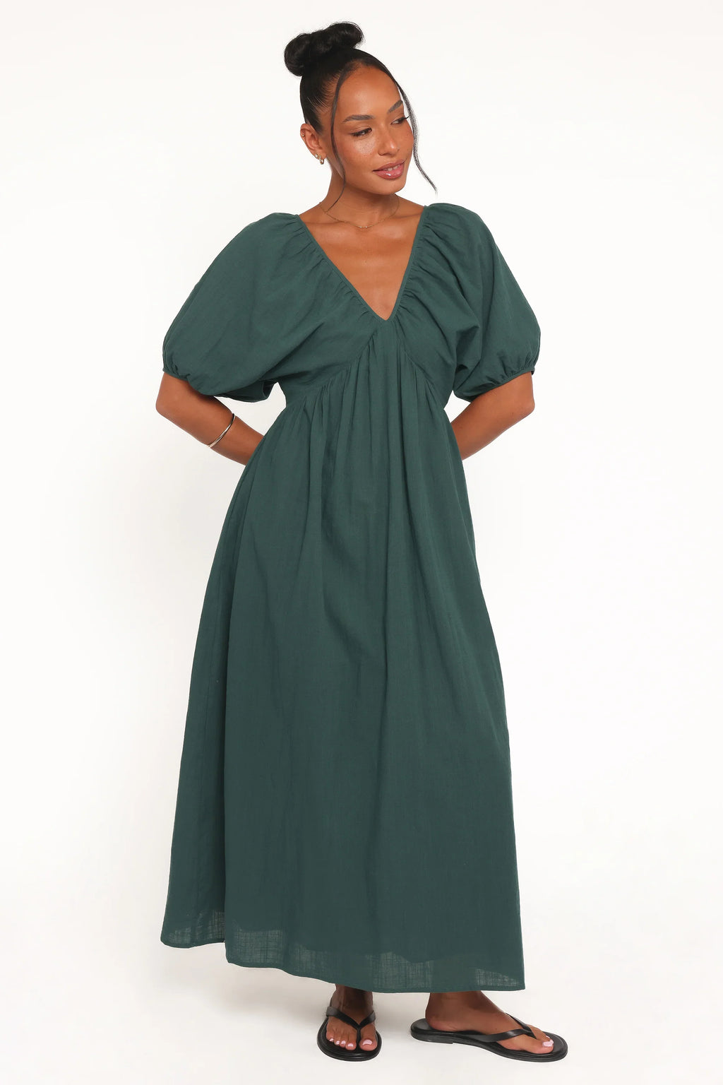 Robe longue Sullivan à manches bouffantes - Vert forêt