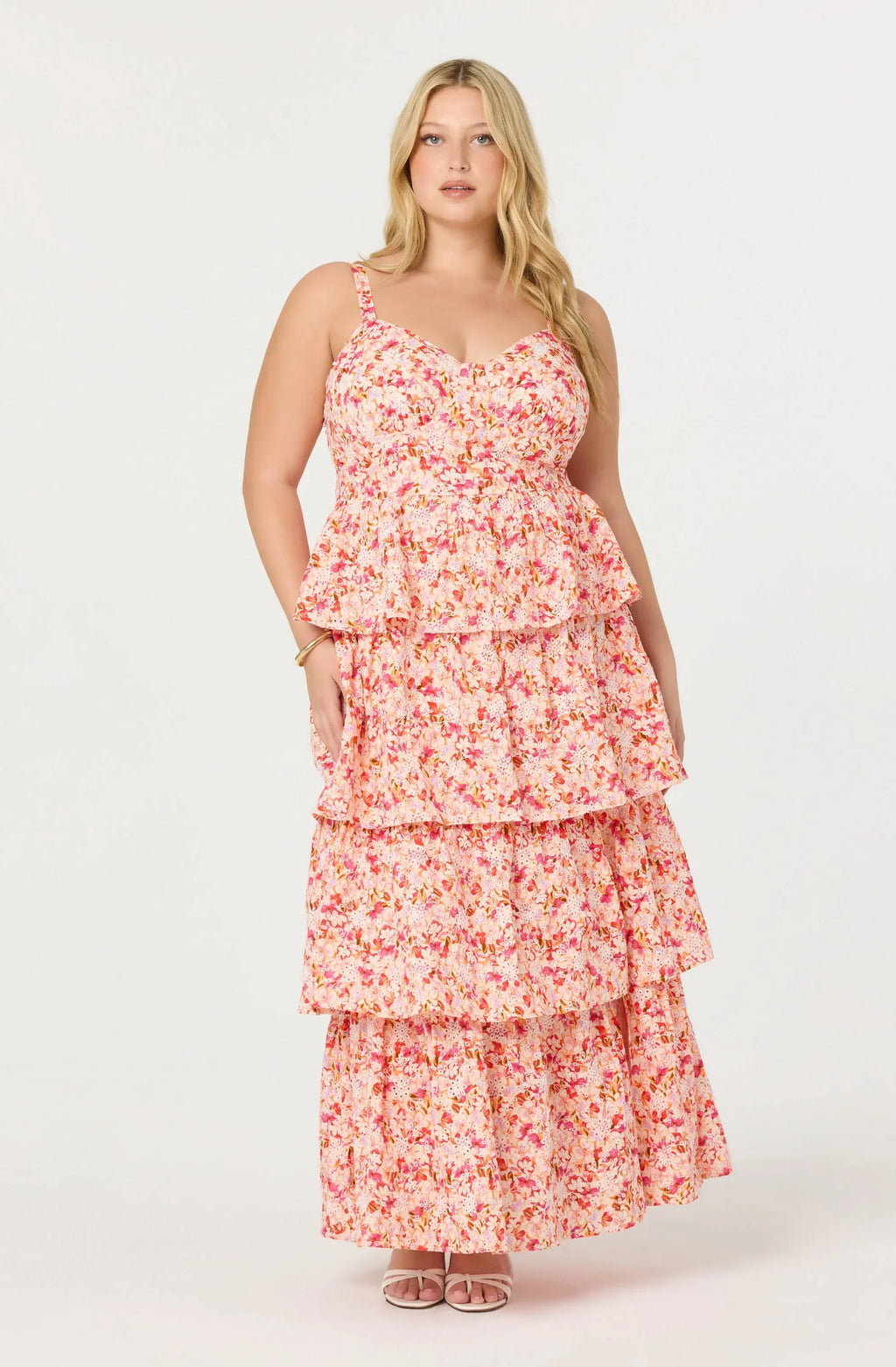 Robe longue étagée fleurie à œillets Midsummer