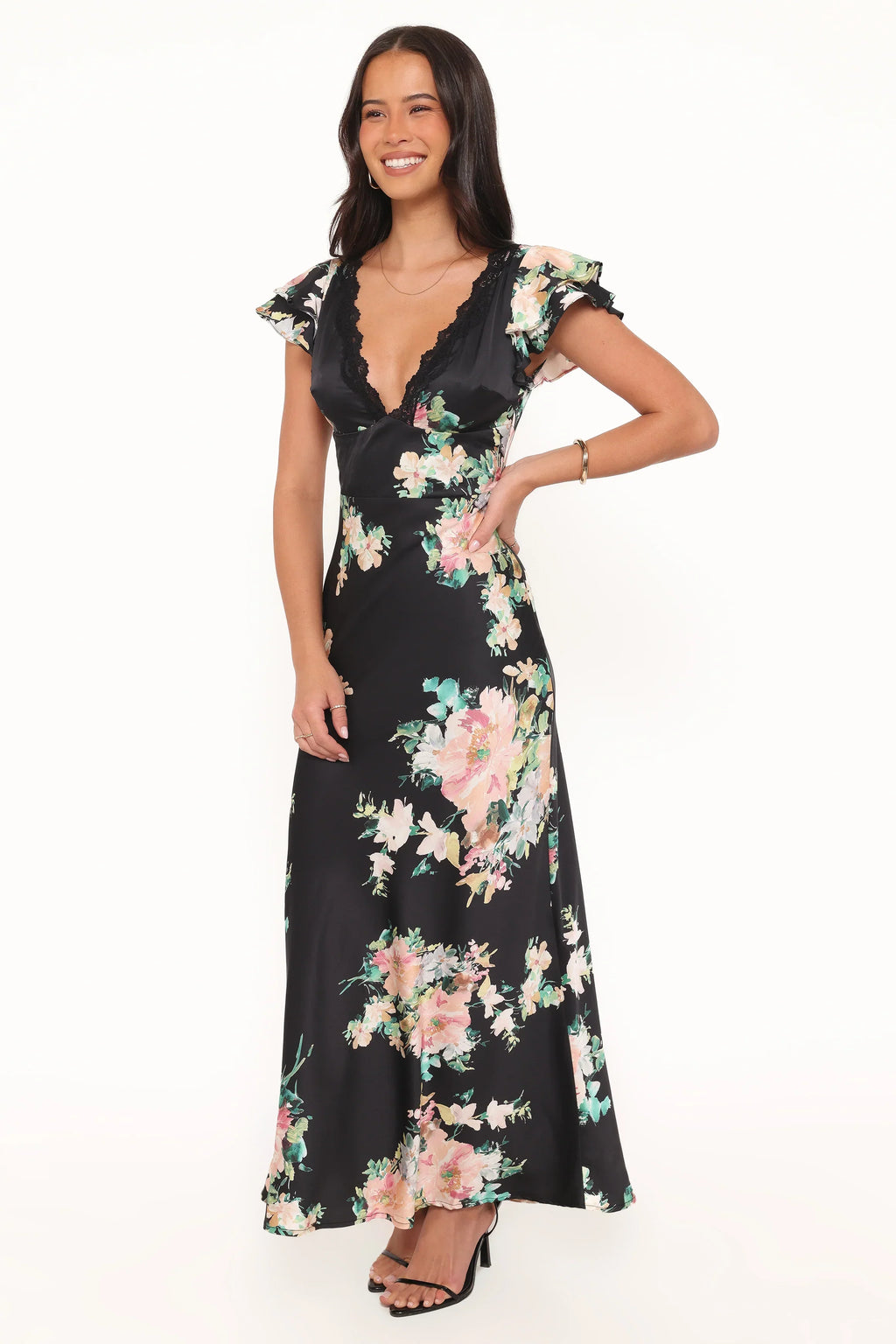 Robe longue Arella - Imprimé floral noir