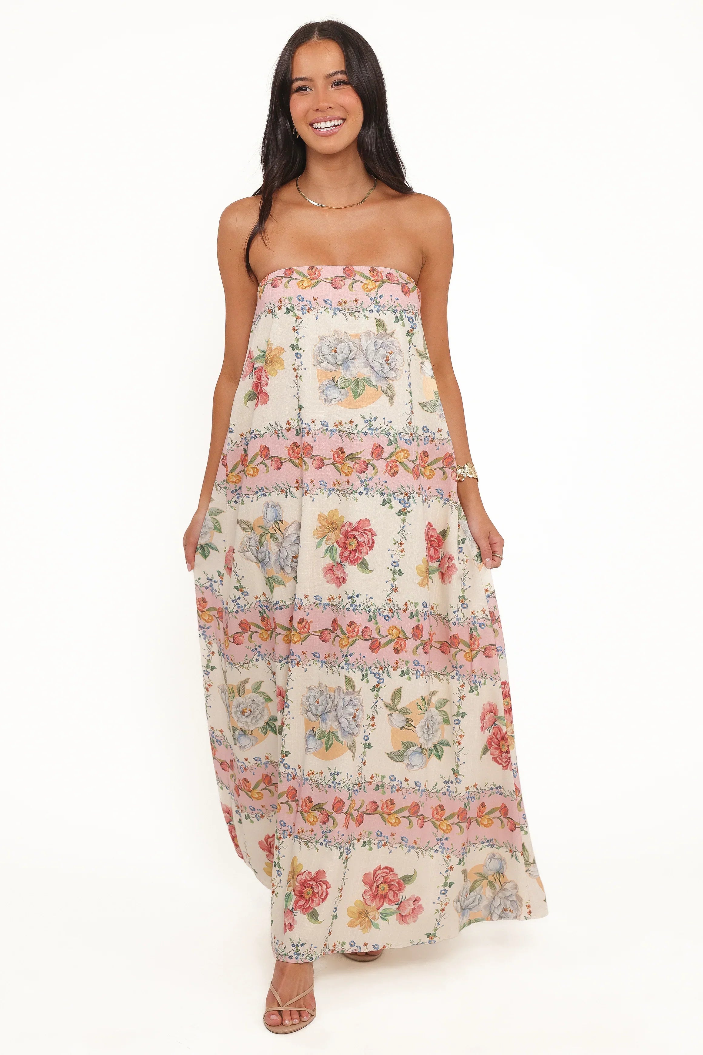 Robe longue sans bretelles Amora - Rose tuile