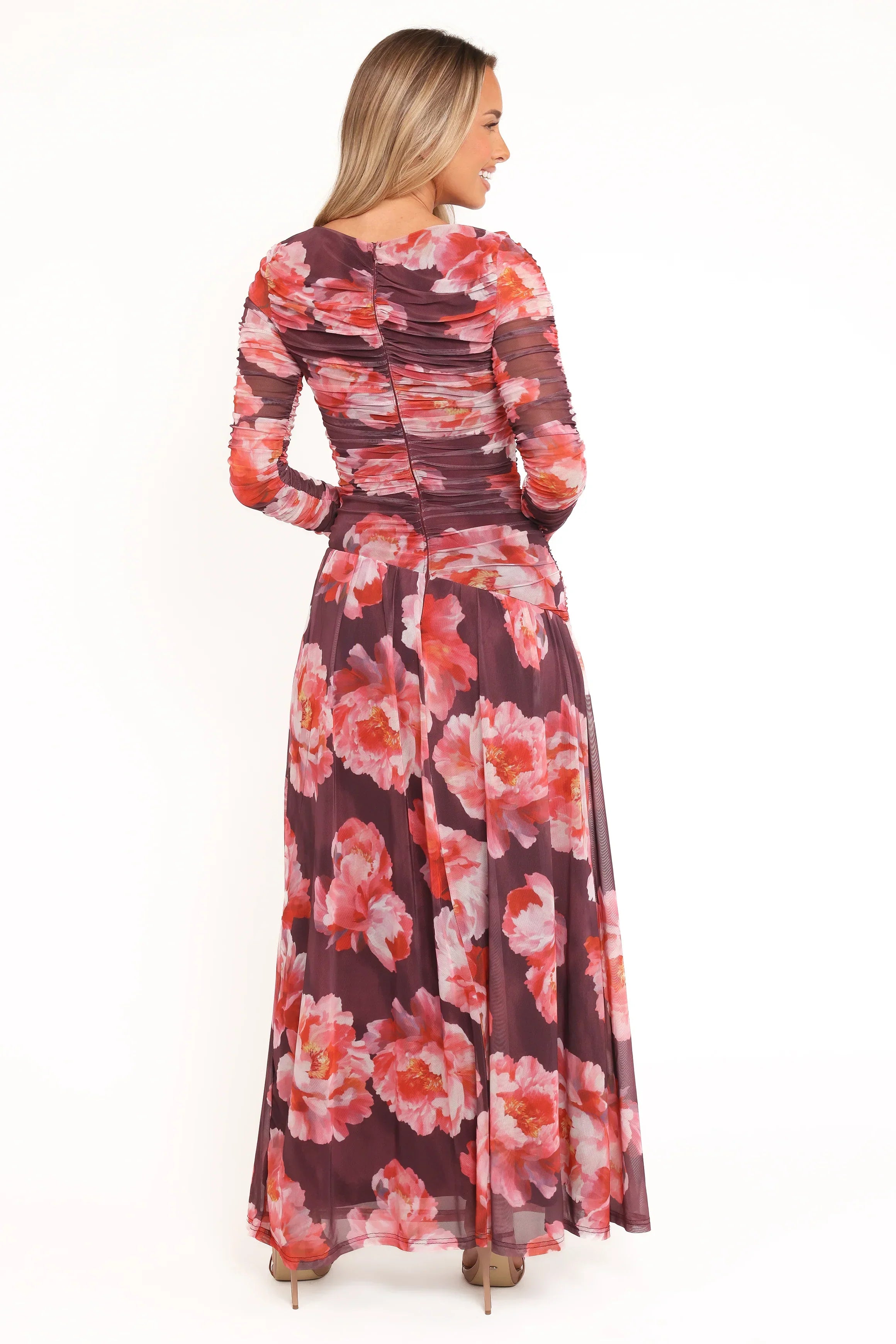 Robe longue Calypso à manches longues - Pivoine bordeaux