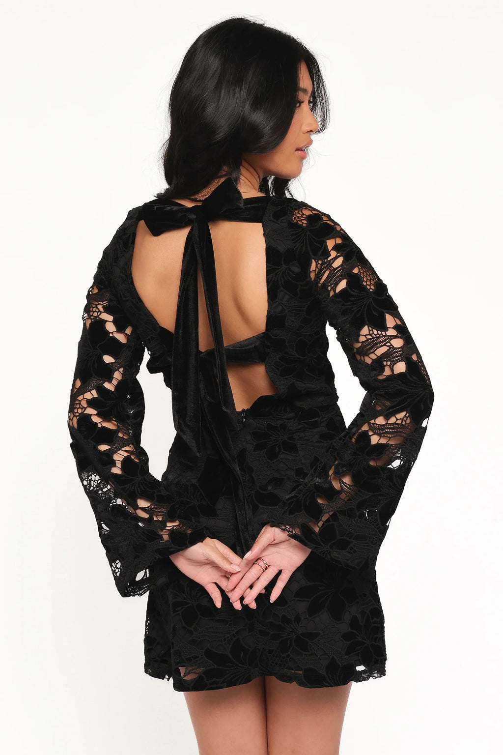 Mini-robe Cynthia en velours et dentelle - Noir