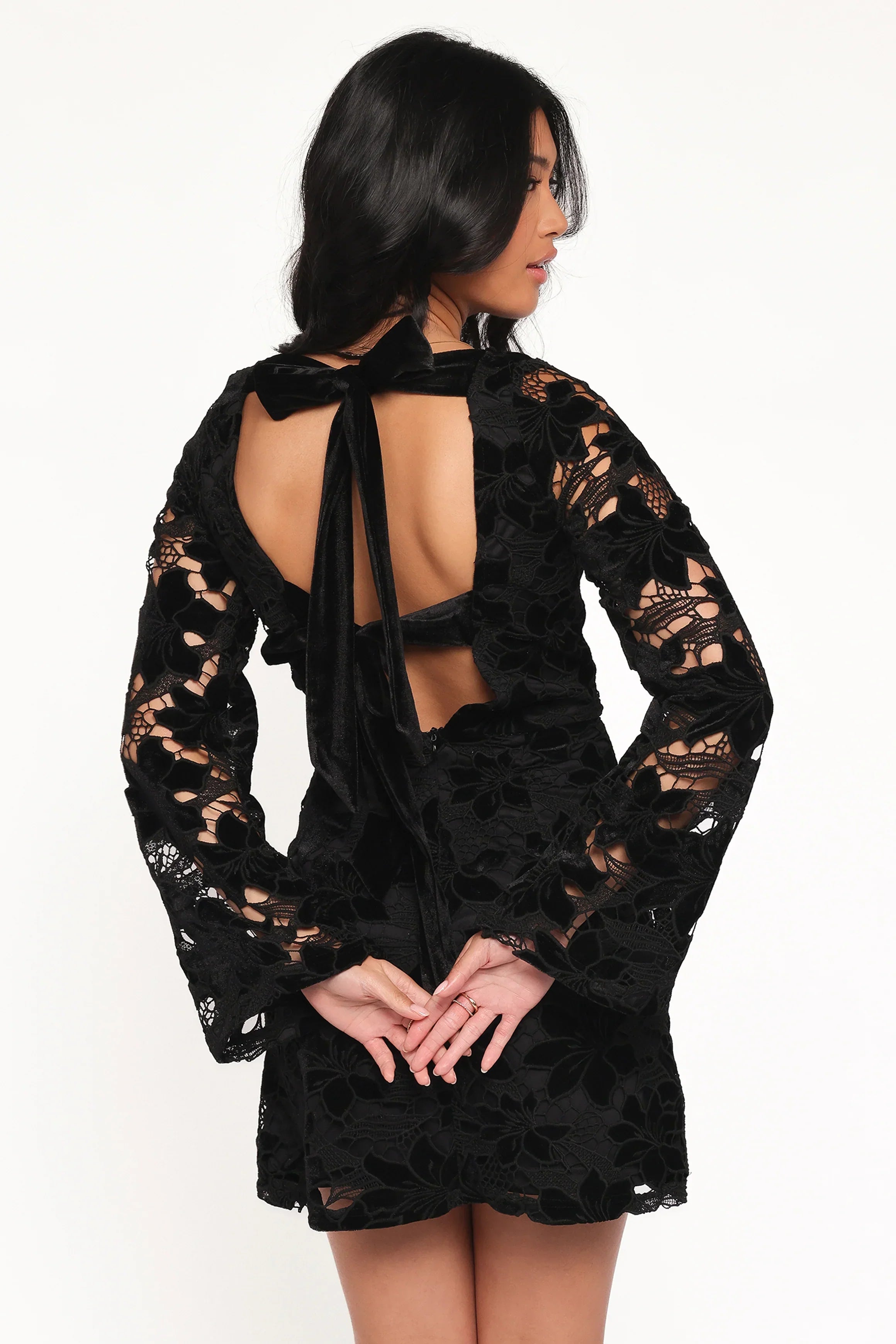 Mini-robe Cynthia en velours et dentelle - Noir