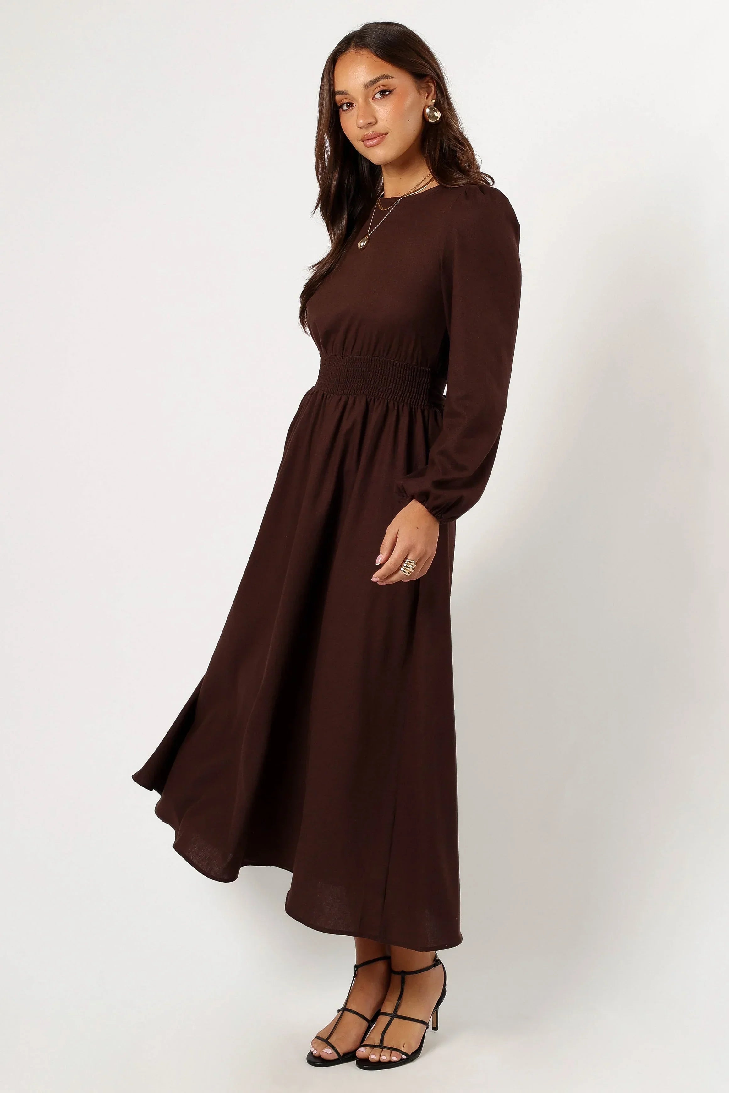 Robe longue à manches longues Roman - Marron