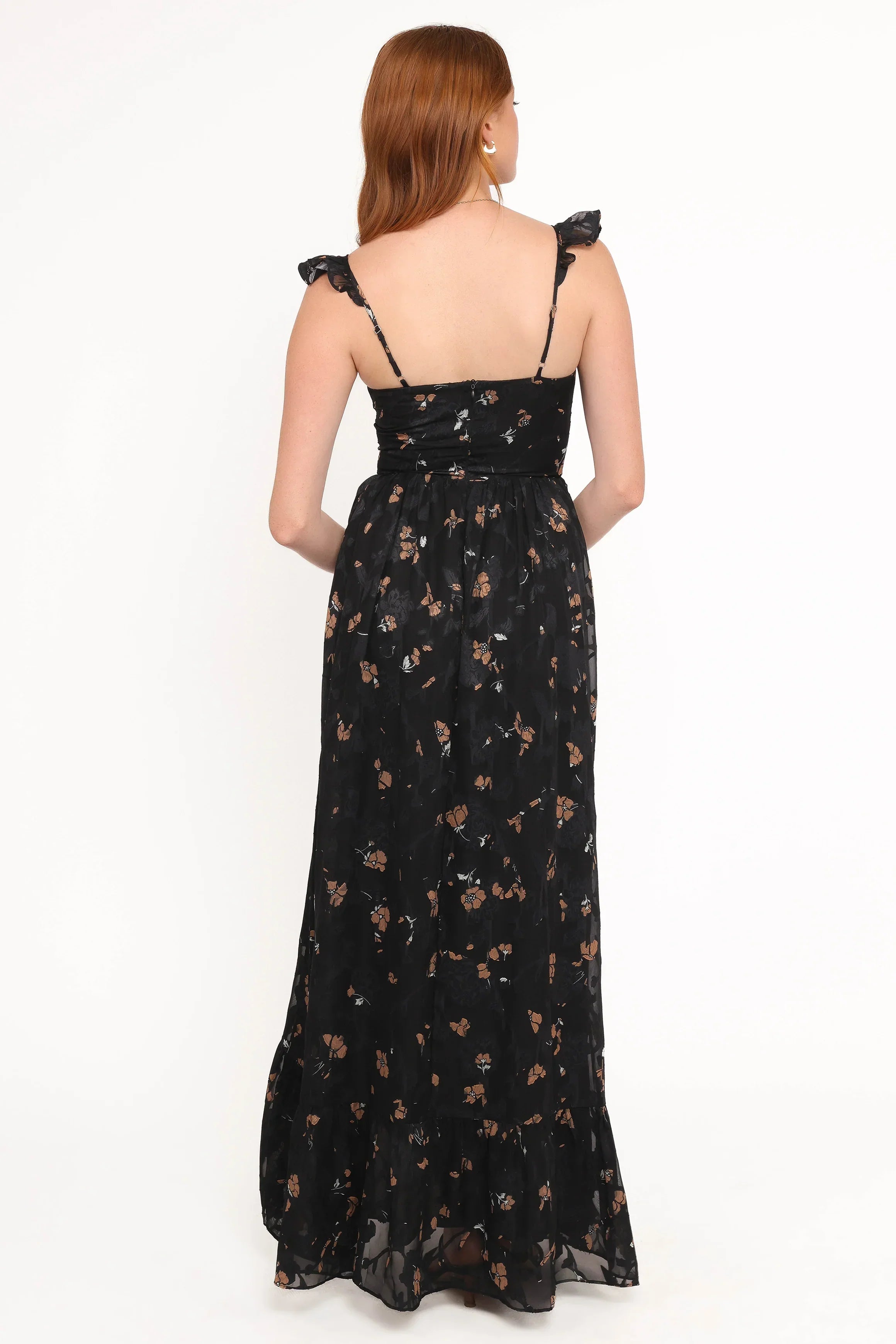 Robe longue Orielle - Imprimé floral noir/beige