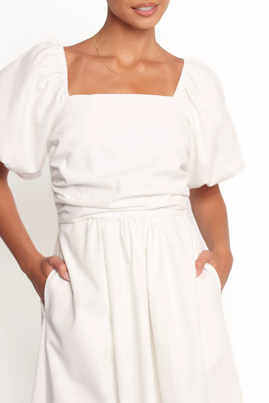 Robe midi Clo à manches bouffantes - Blanc