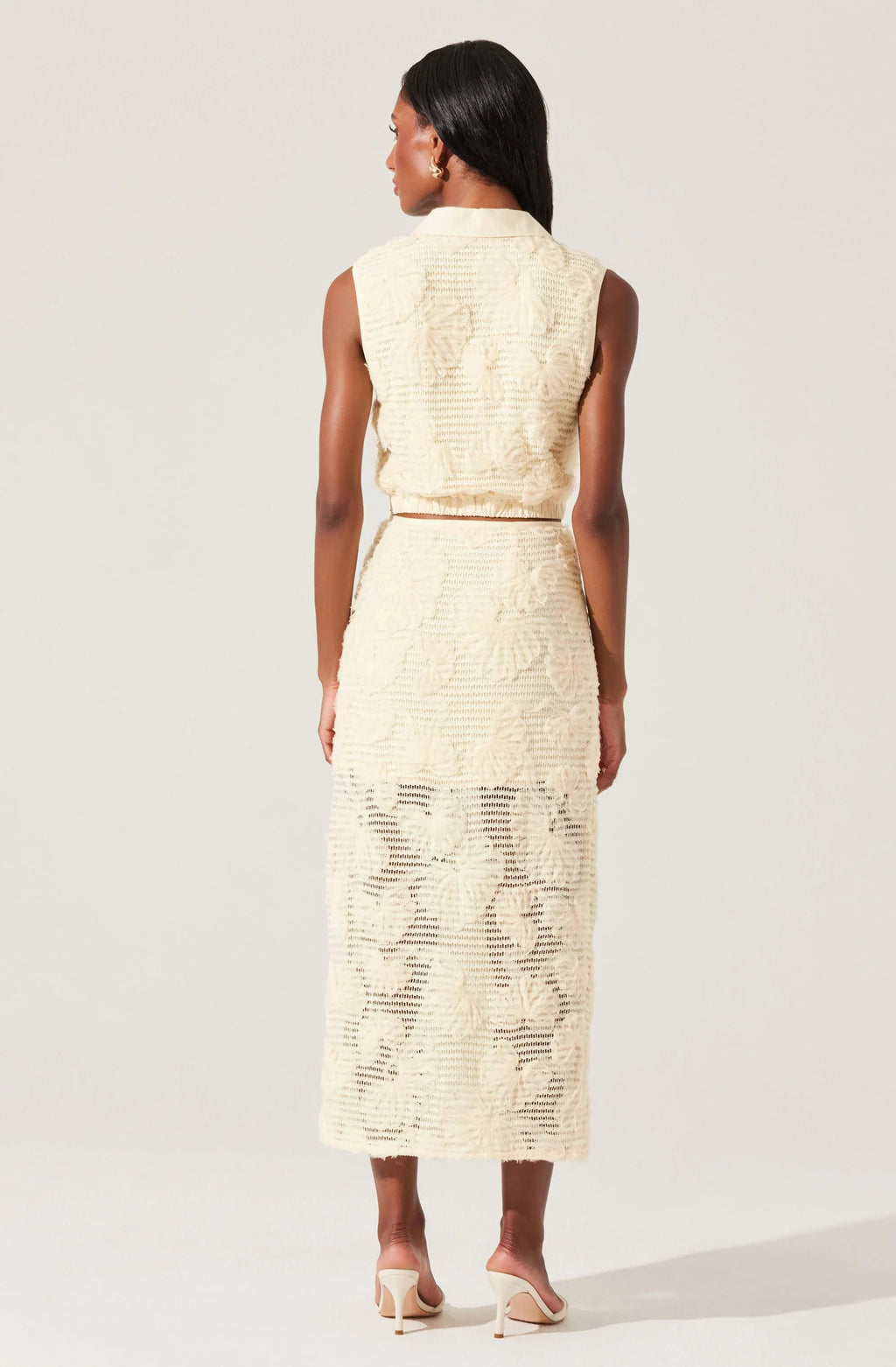 Jupe midi en maille texturée à motifs floraux Sol
