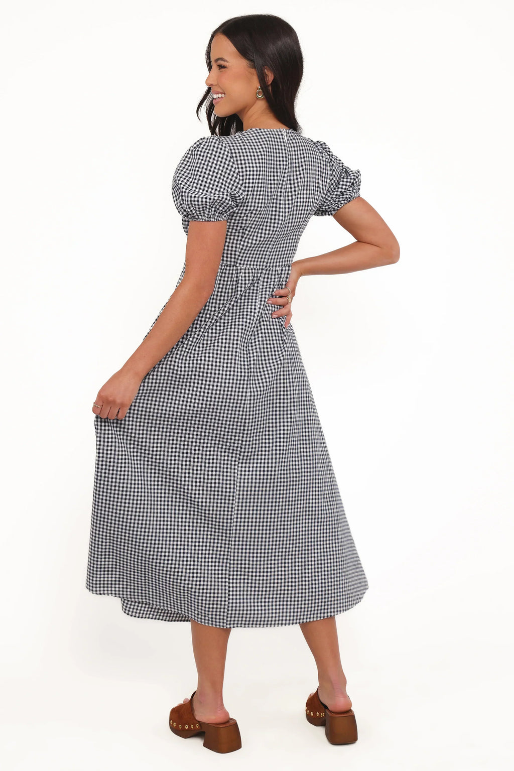 Ilyana Short Sleeve Maxi Dress - Navy Gingham