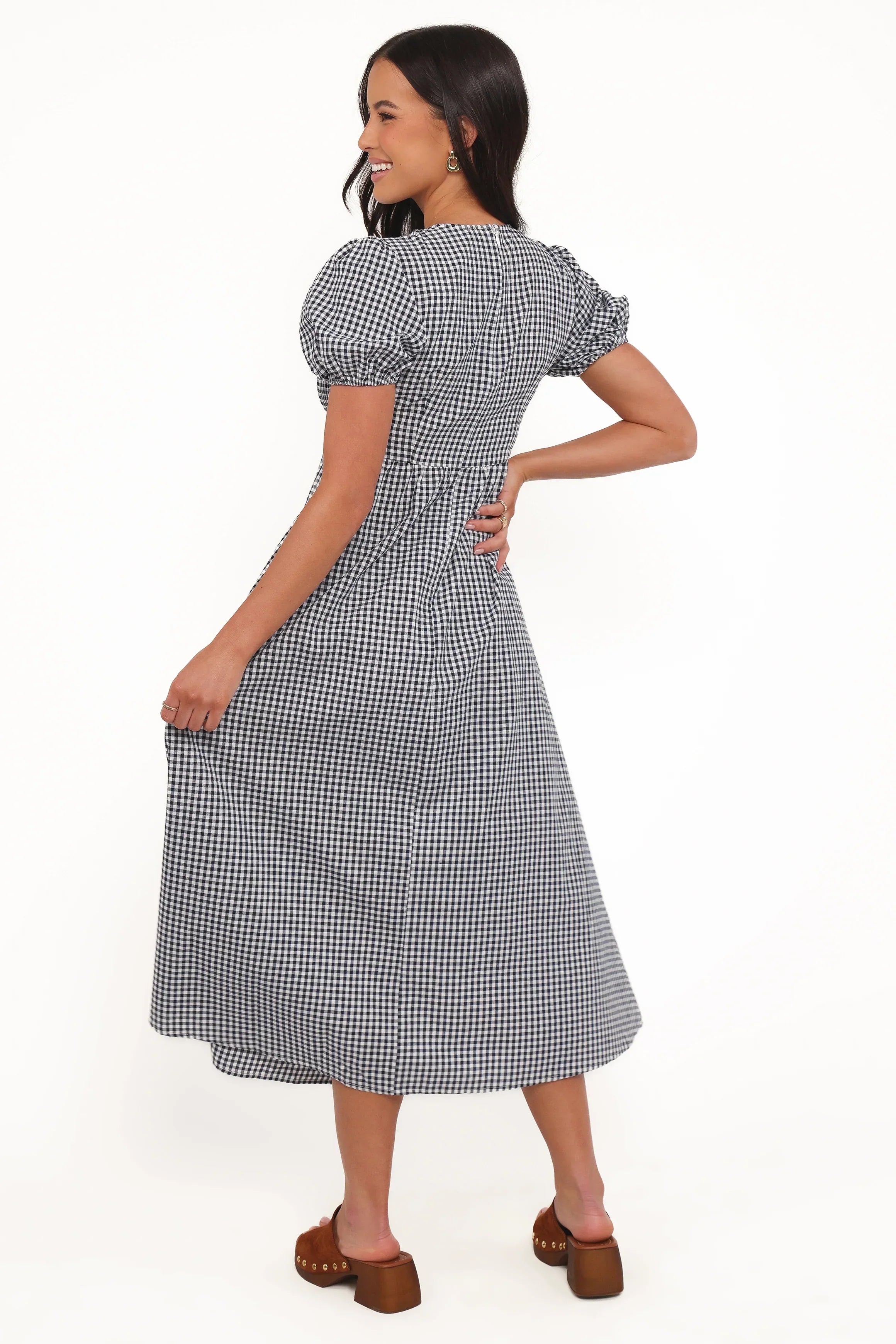 Ilyana Short Sleeve Maxi Dress - Navy Gingham