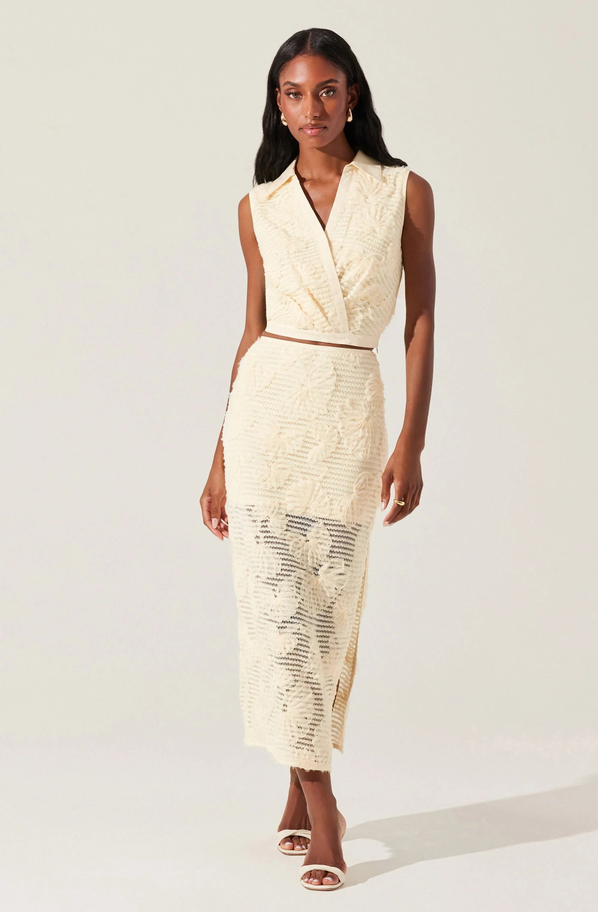 Jupe midi en maille texturée à motifs floraux Sol