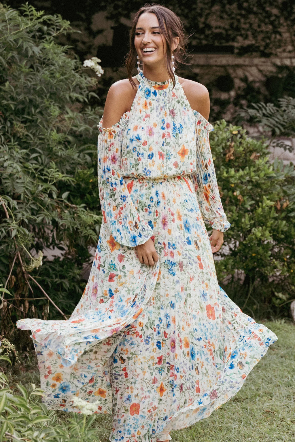 Robe longue plissée Hilary – Imprimé floral « Garden »