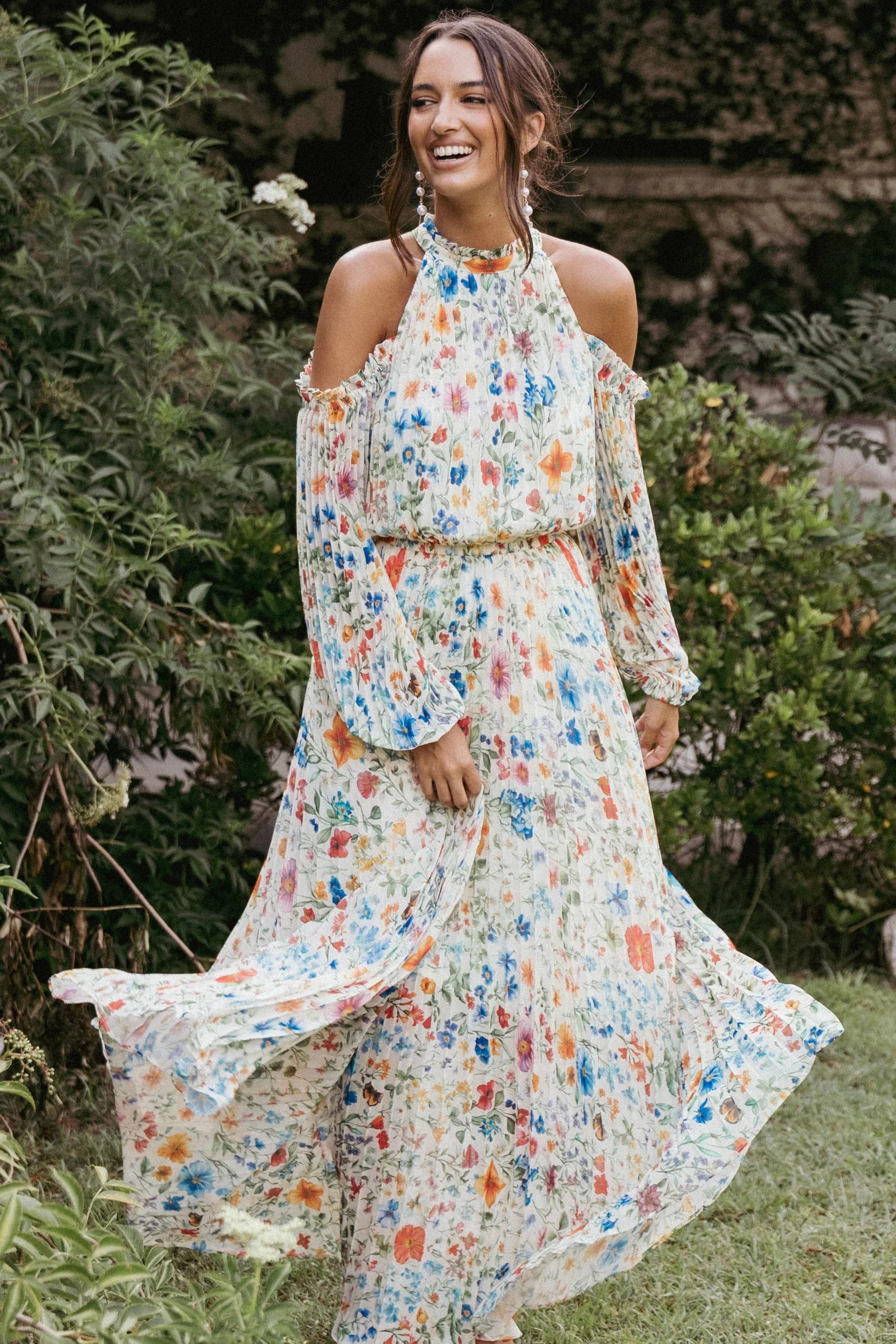 Robe longue plissée Hilary – Imprimé floral « Garden »