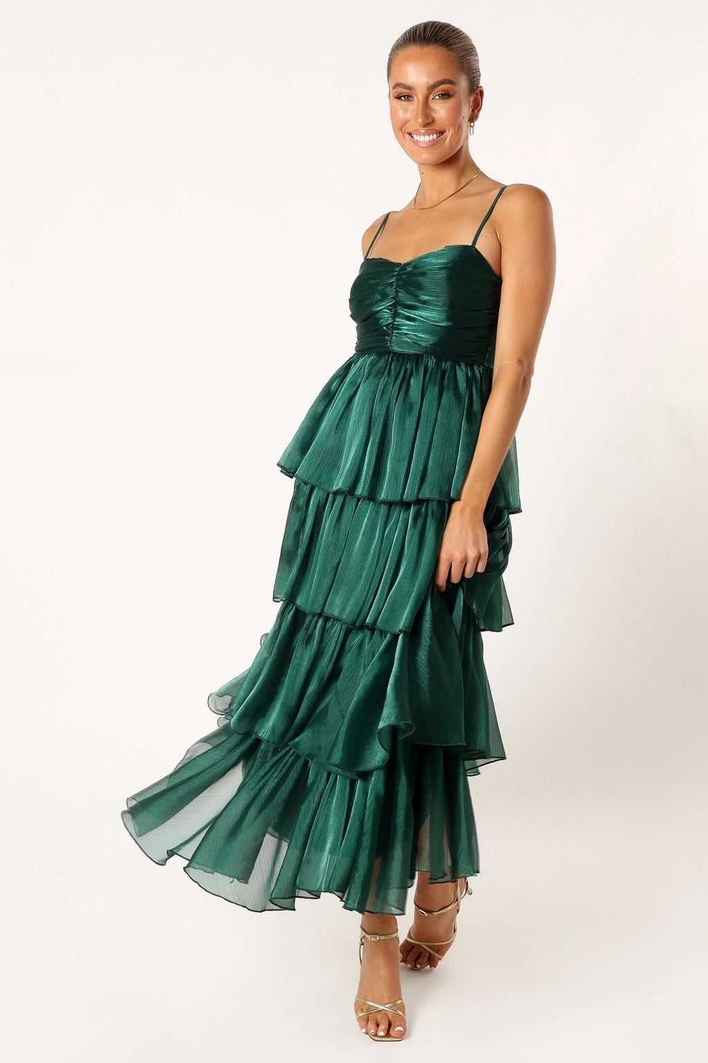 Robe longue étagée Jace - Émeraude chatoyante