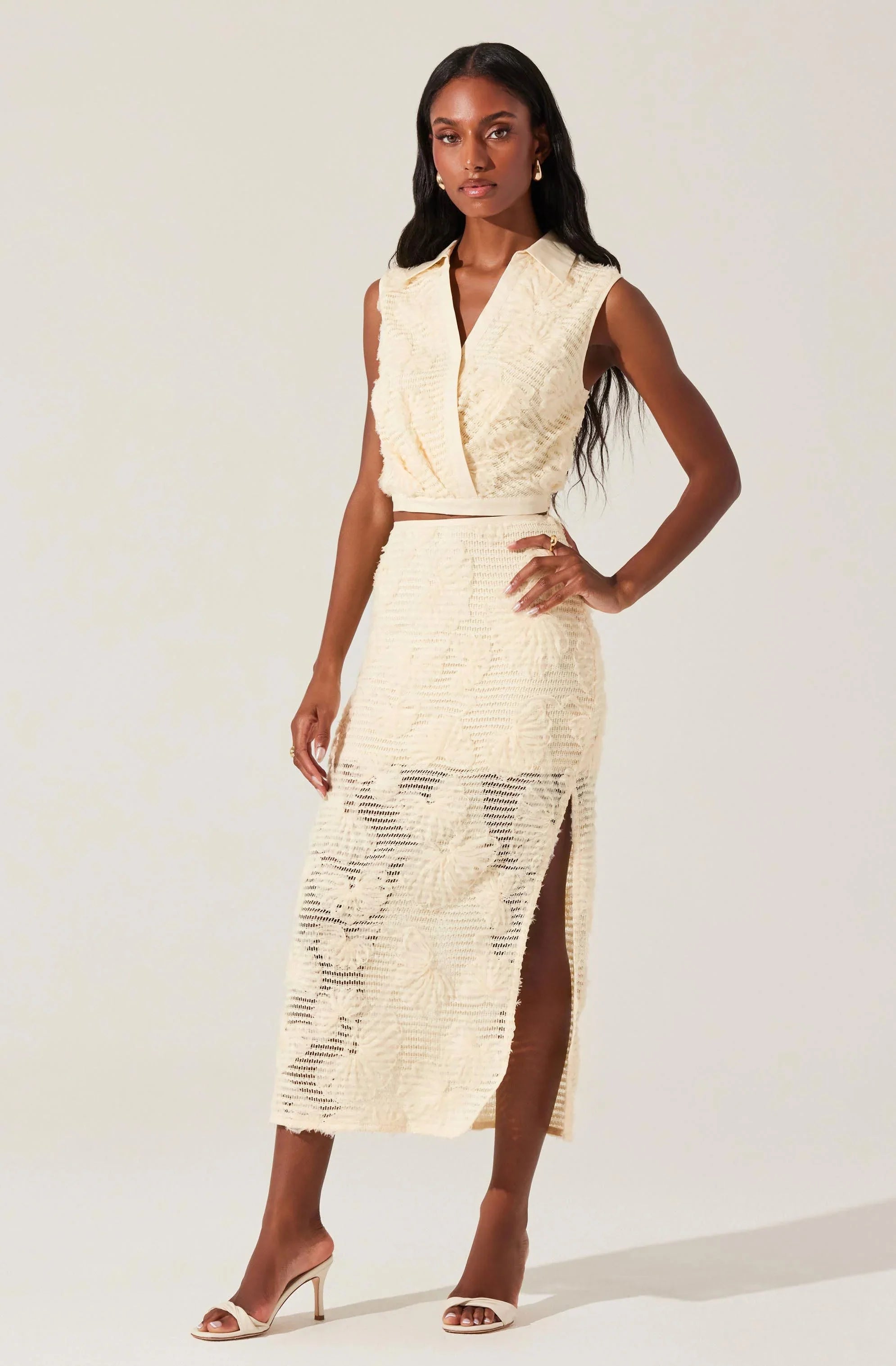 Jupe midi en maille texturée à motifs floraux Sol