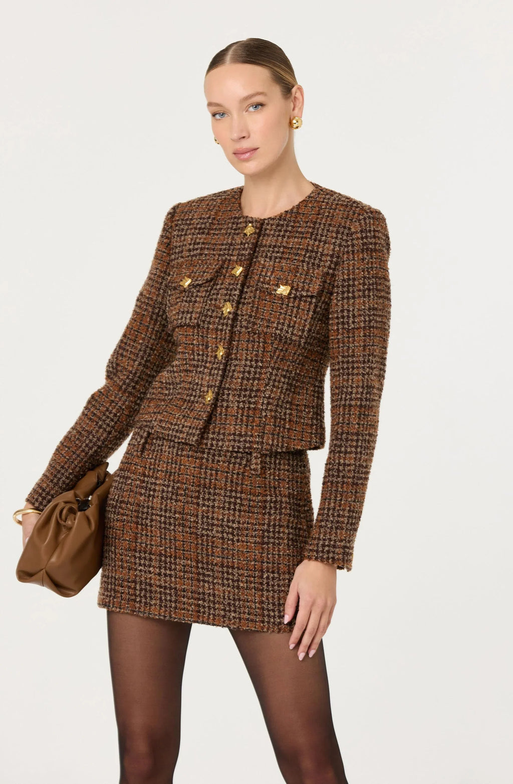 Mini-jupe en tweed à carreaux Kyleigh