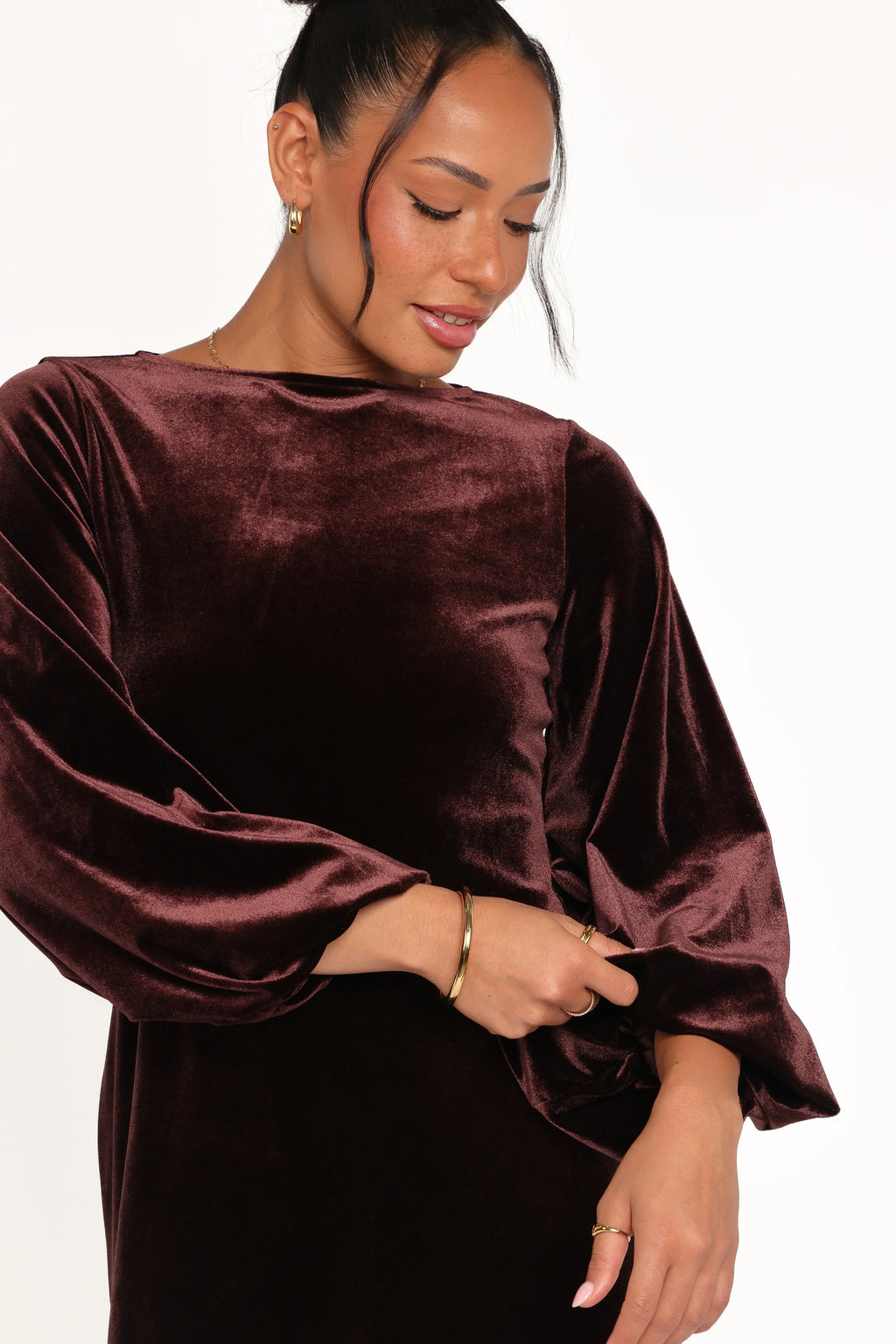 Mini-robe en velours Twylar à manches longues - Marron