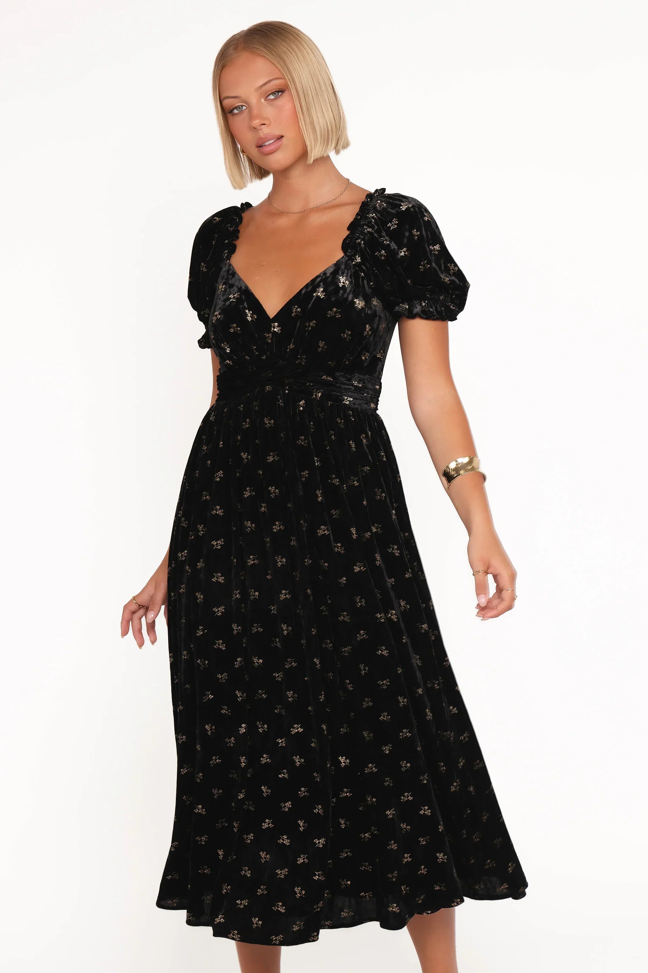 Robe longue Farryn - Velours noir/doré