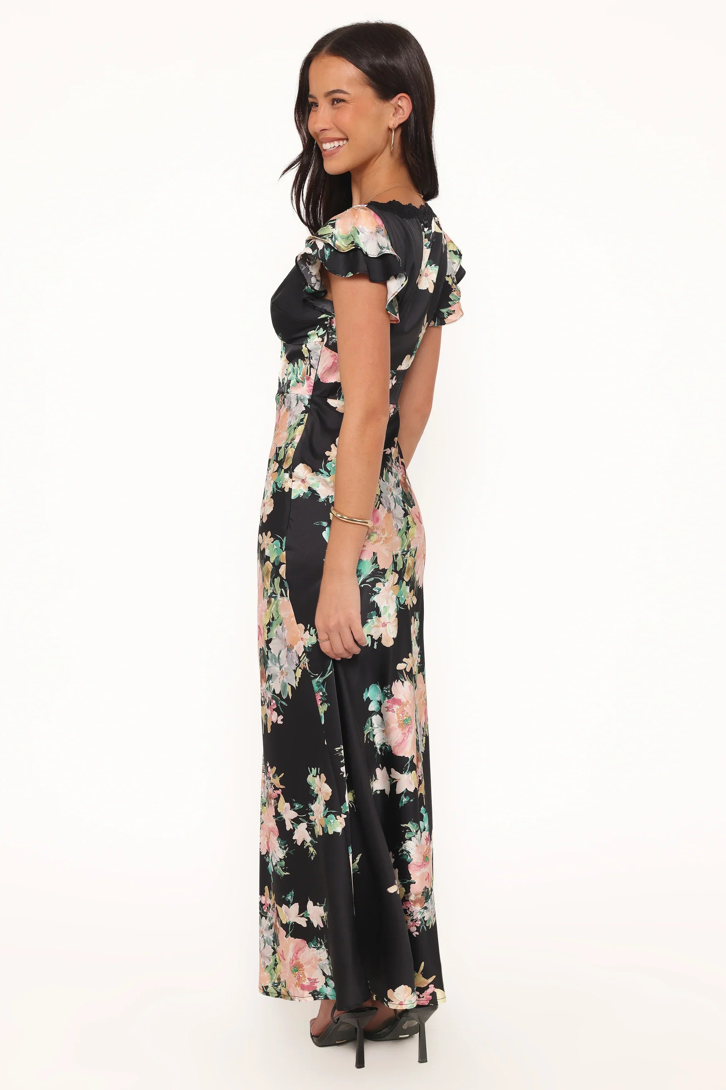 Robe longue Arella - Imprimé floral noir