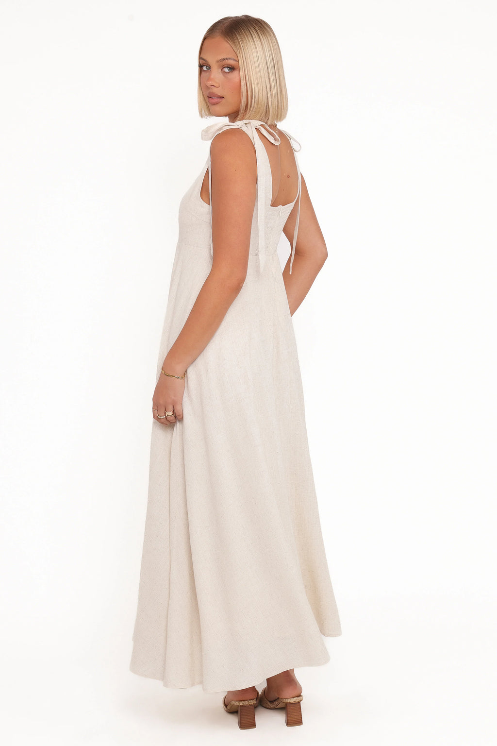 Robe longue Valara à bretelles nouées aux épaules - Avoine