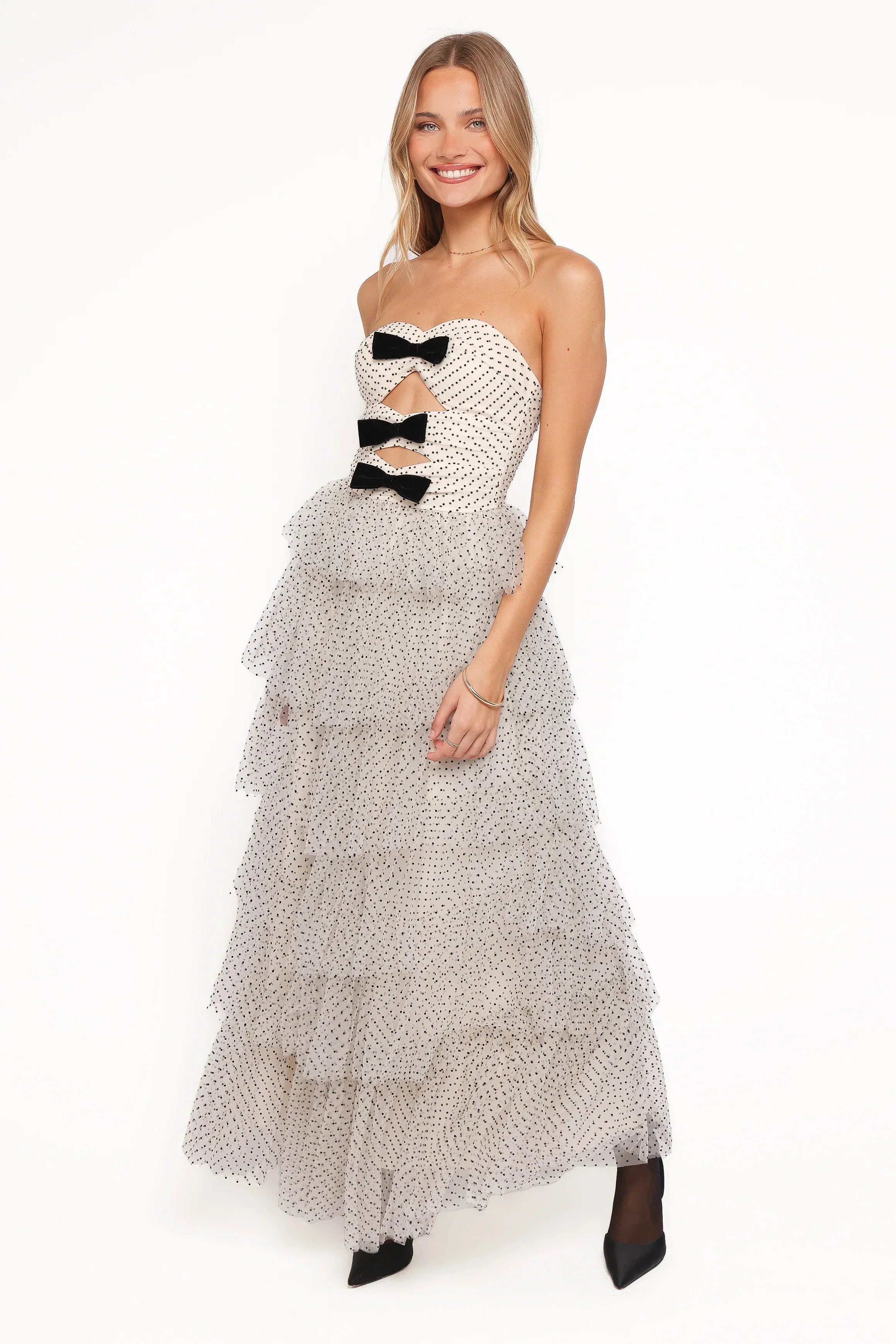 Robe midi bustier Kelari – Crème à pois