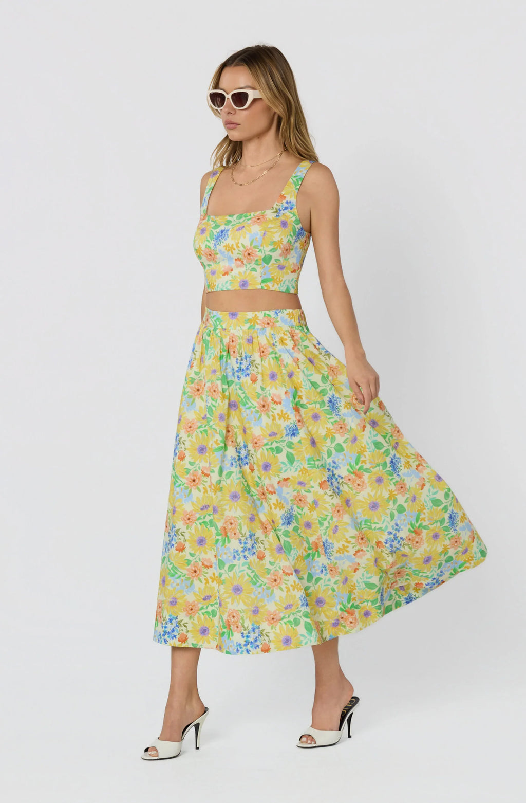 Jolie Floral Gathered Midi Skirt