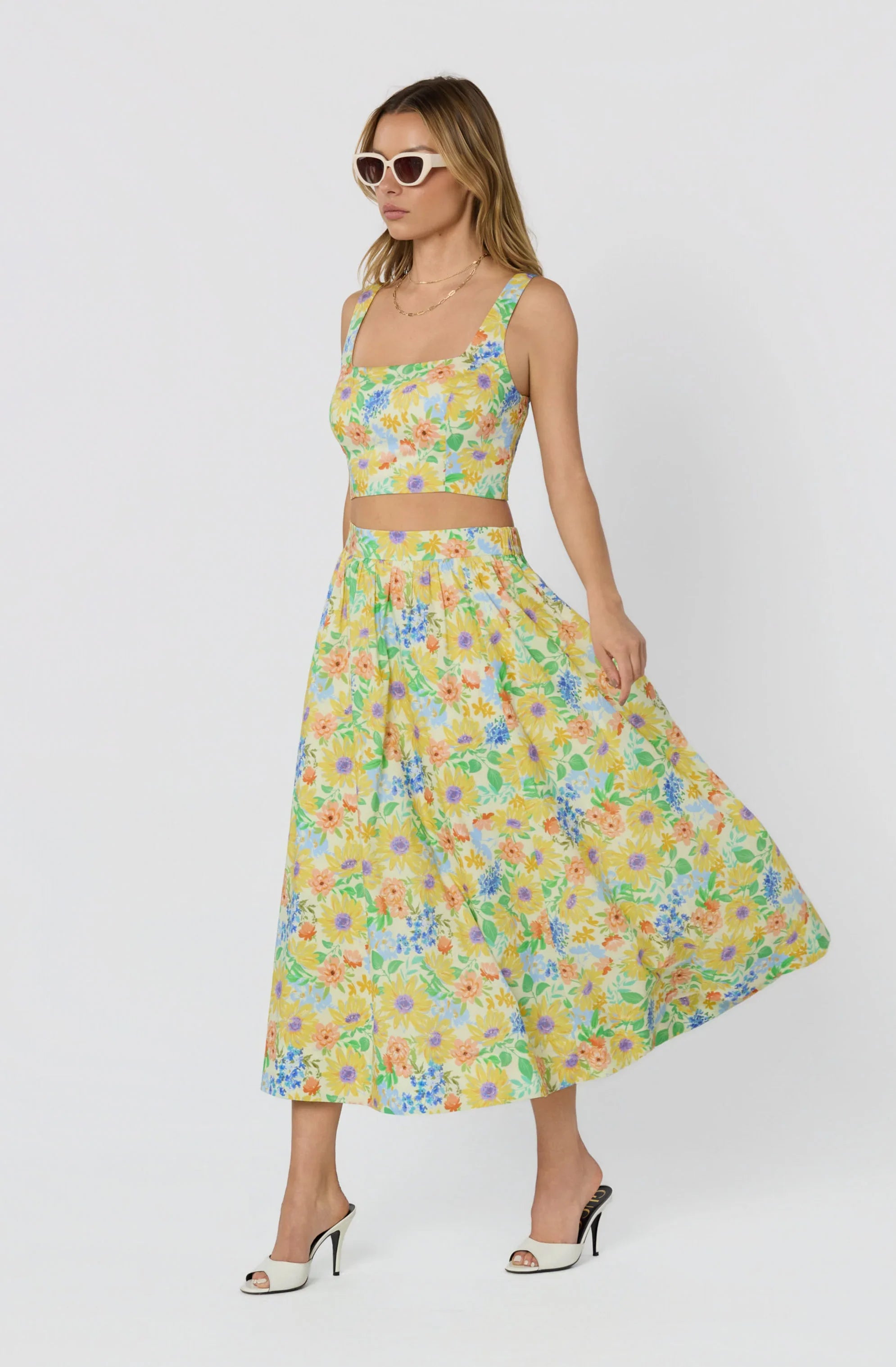 Jolie Floral Gathered Midi Skirt