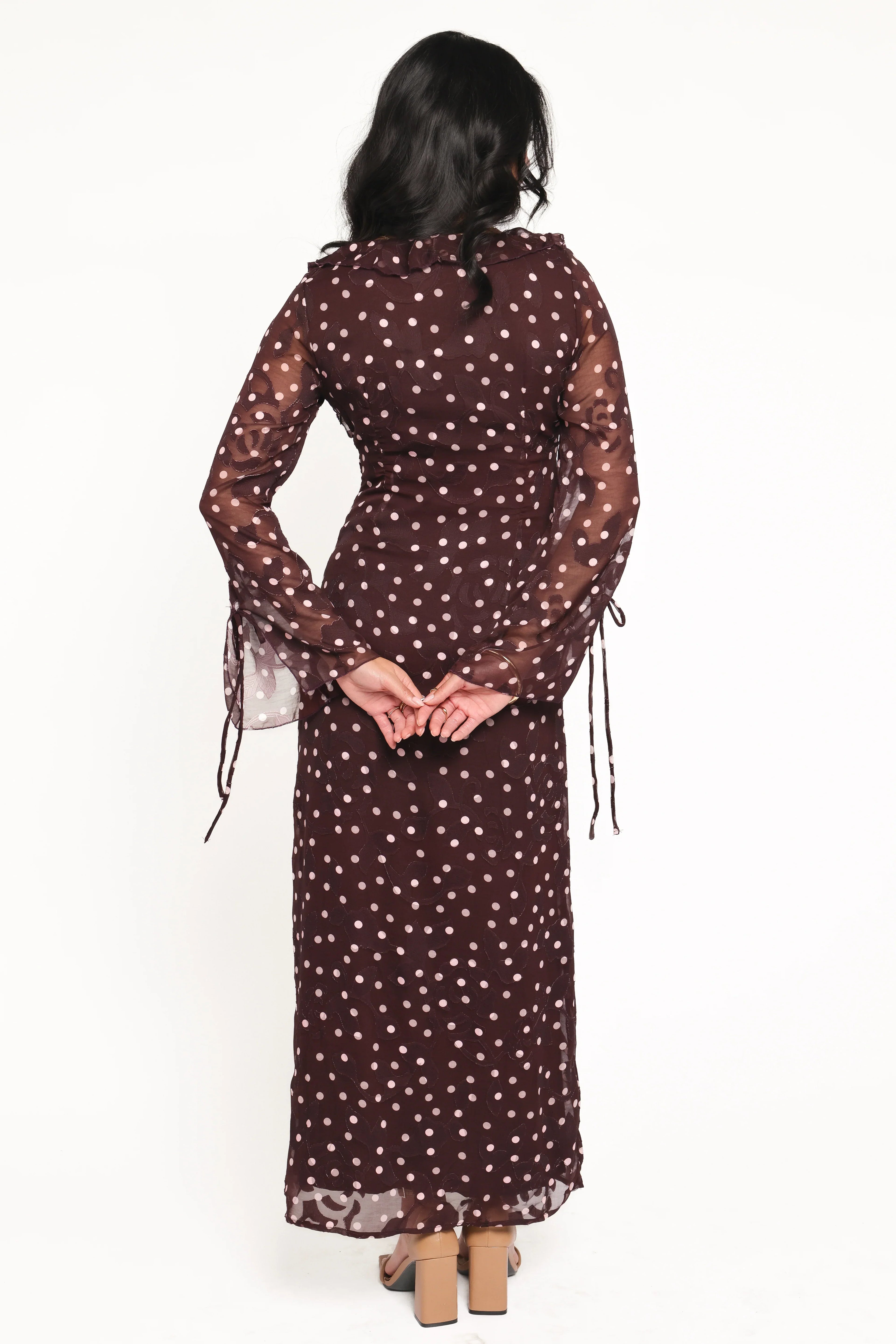 Robe longue Delta - Prune à pois