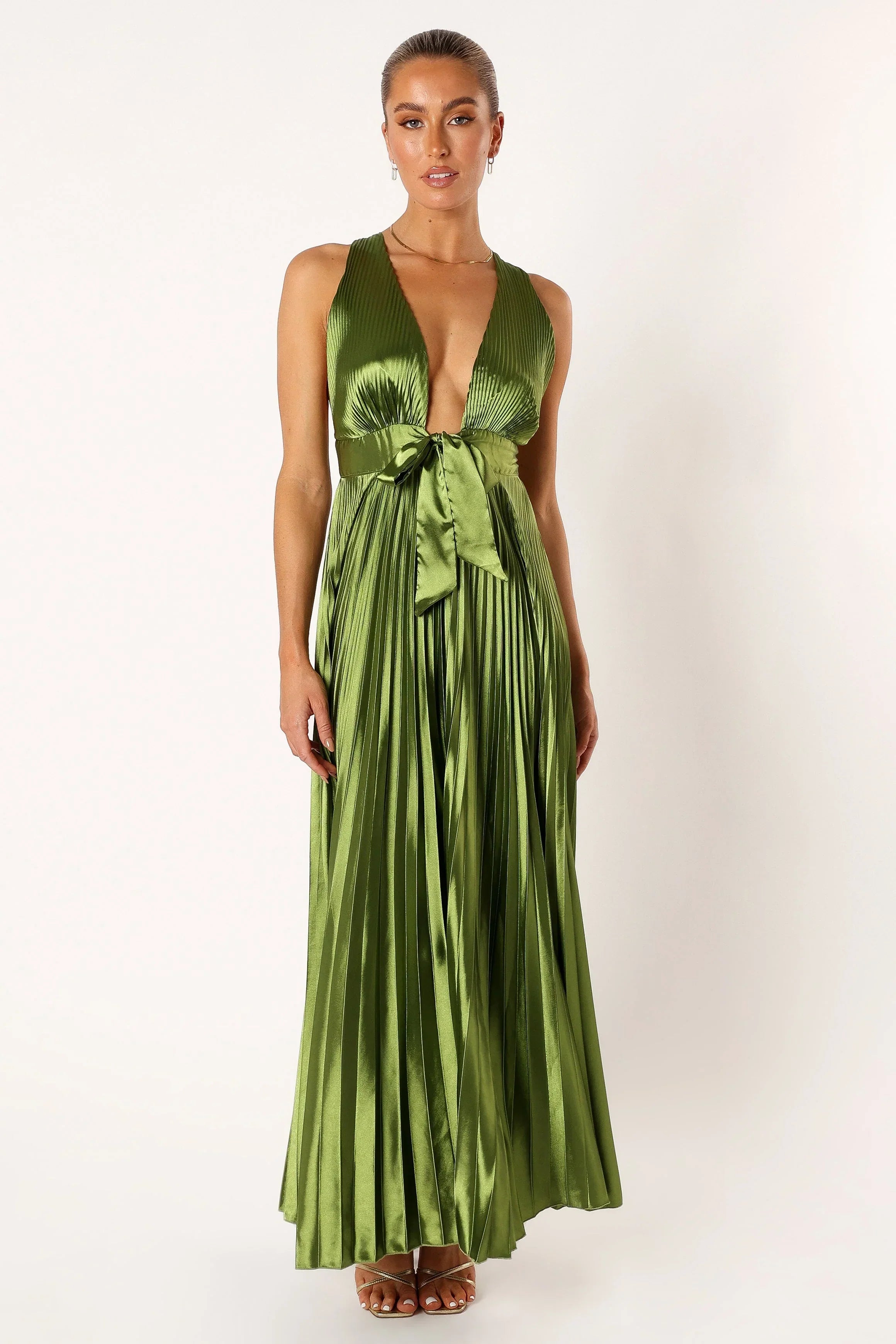 Robe longue plissée Kris - Vert olive