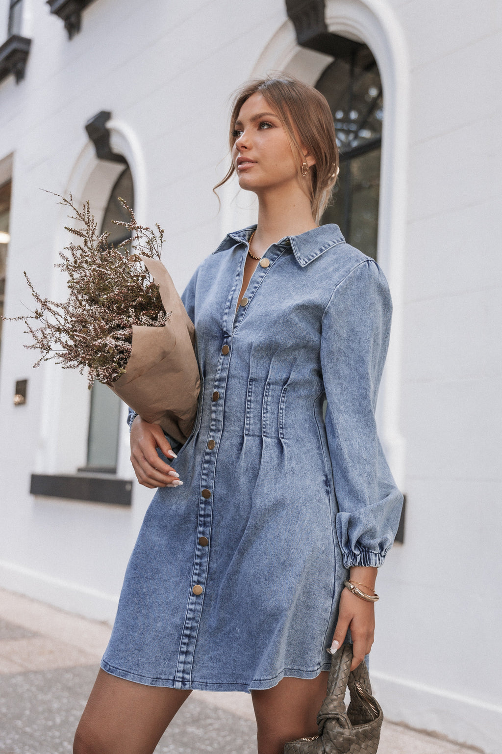 Robe courte Phoenix à manches longues – Denim