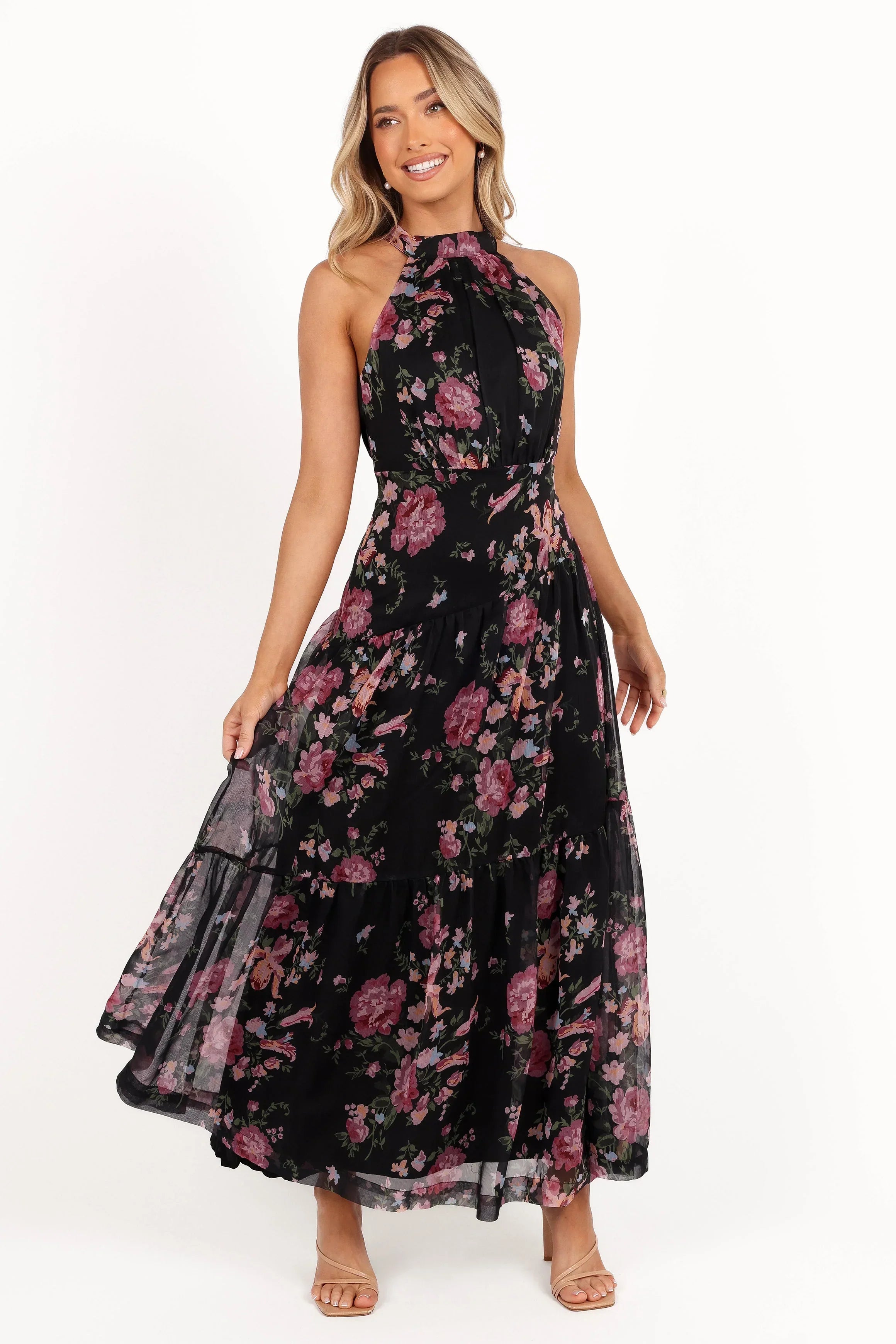 Robe longue Eden - Imprimé floral noir