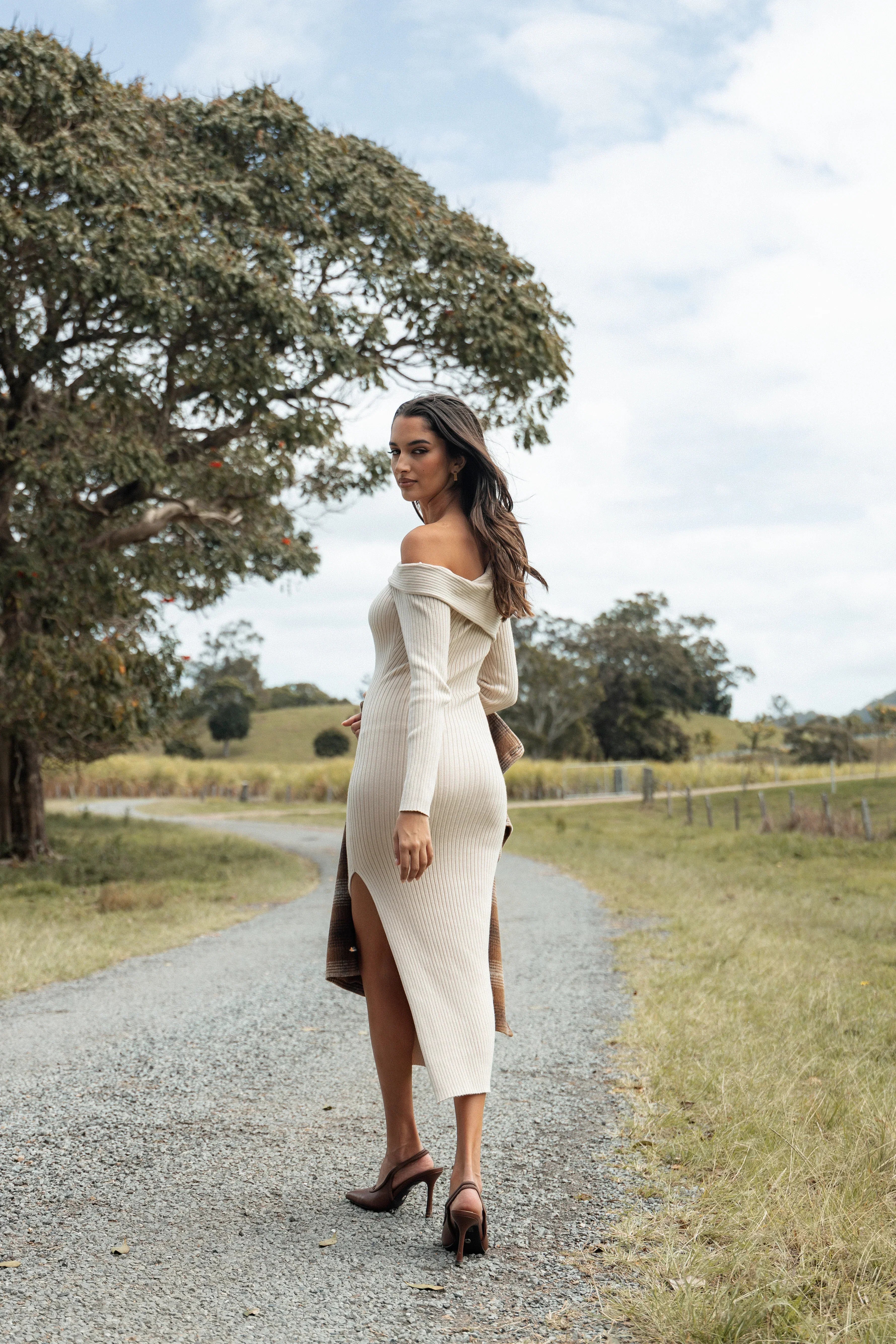 Robe midi Cammie à manches longues - Beige