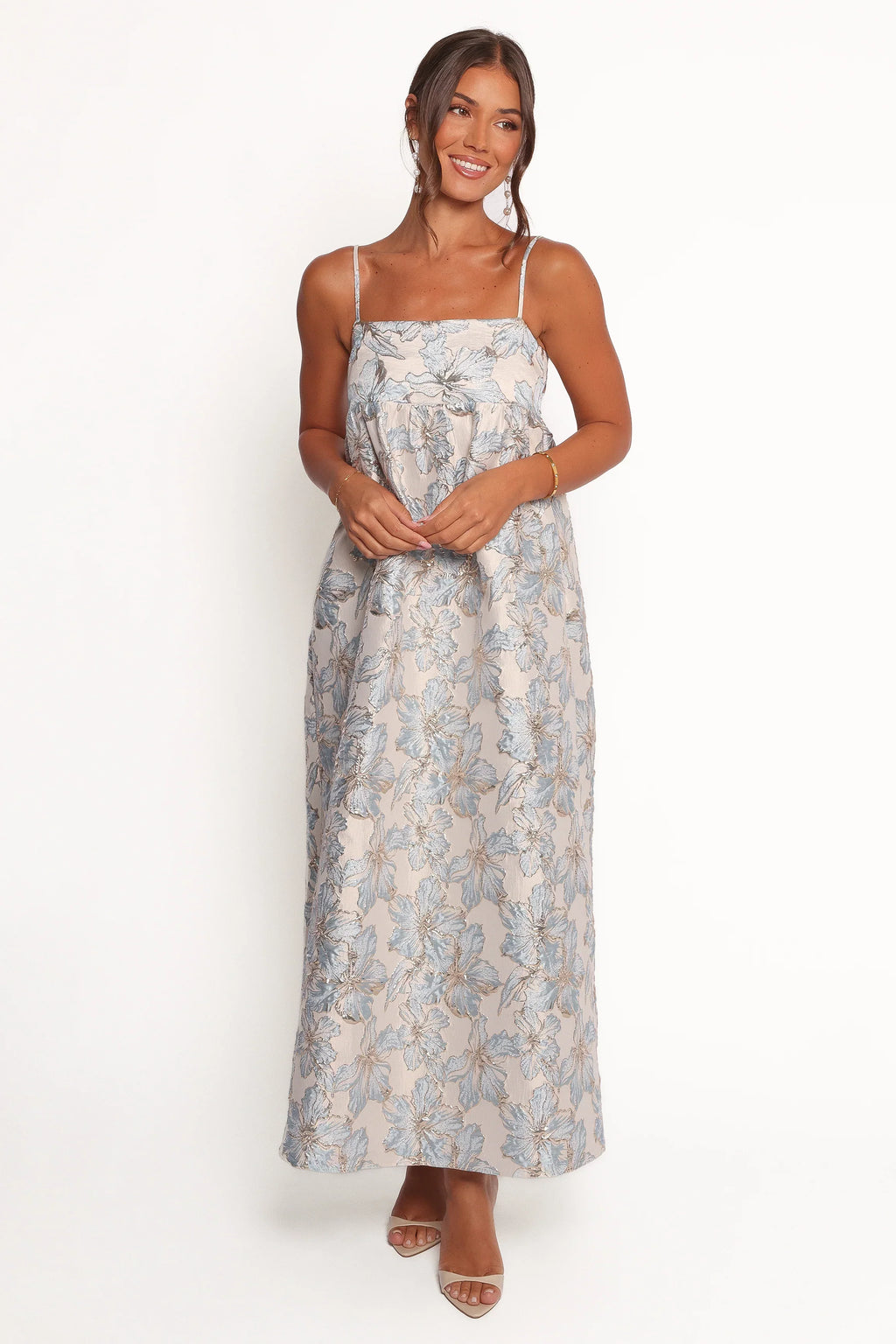 Robe longue Yasmine - Imprimé floral bleu ciel