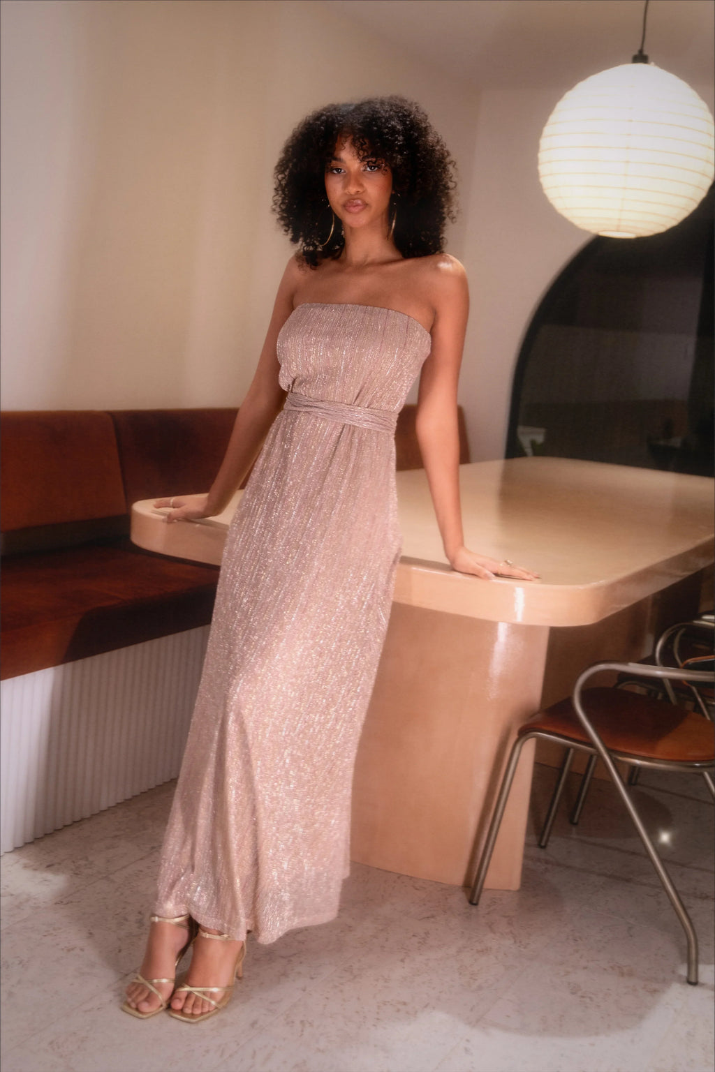 Robe longue bustier Farley - Rayures or rose