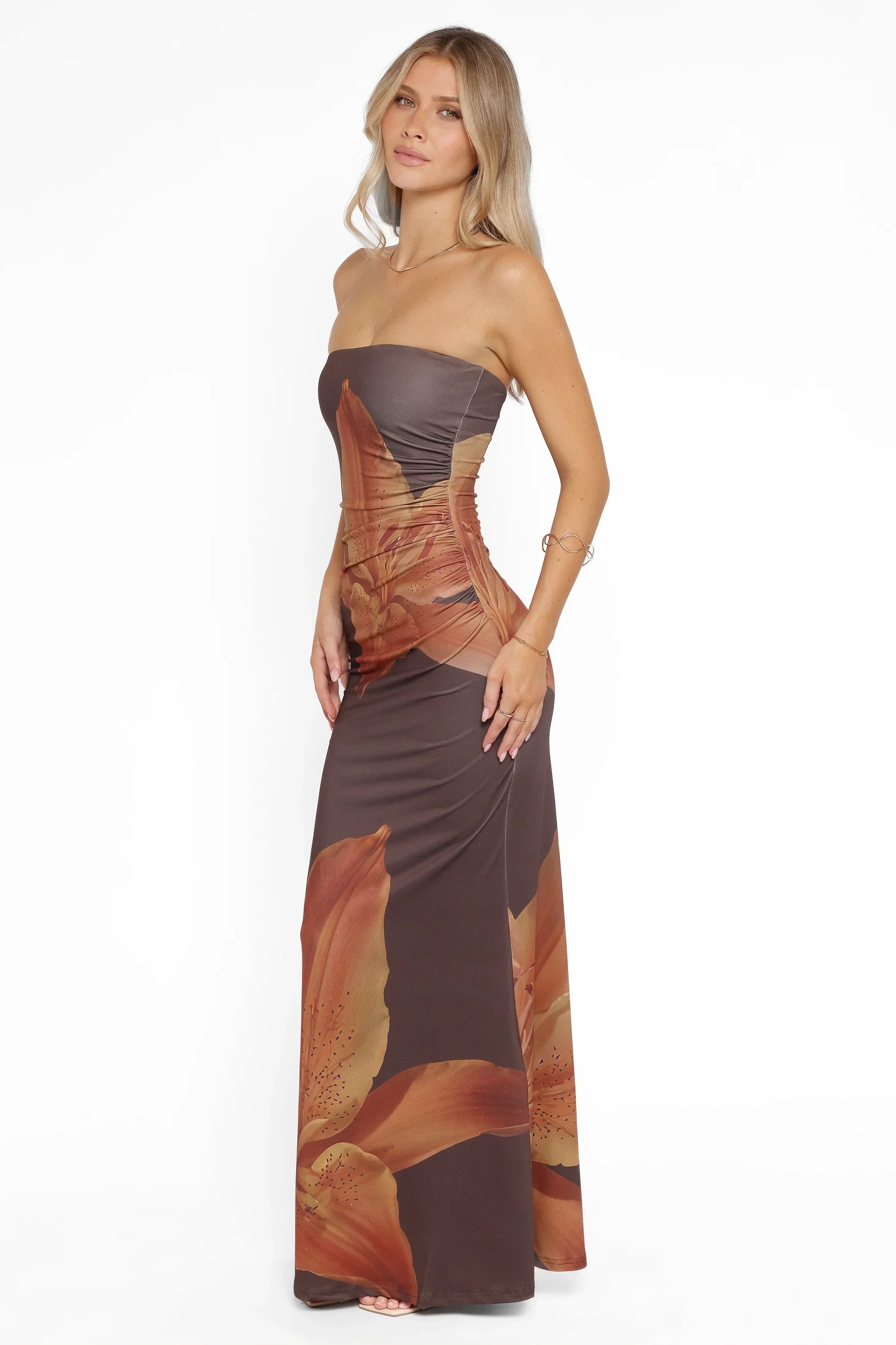 Robe longue Ginny sans bretelles - Marron