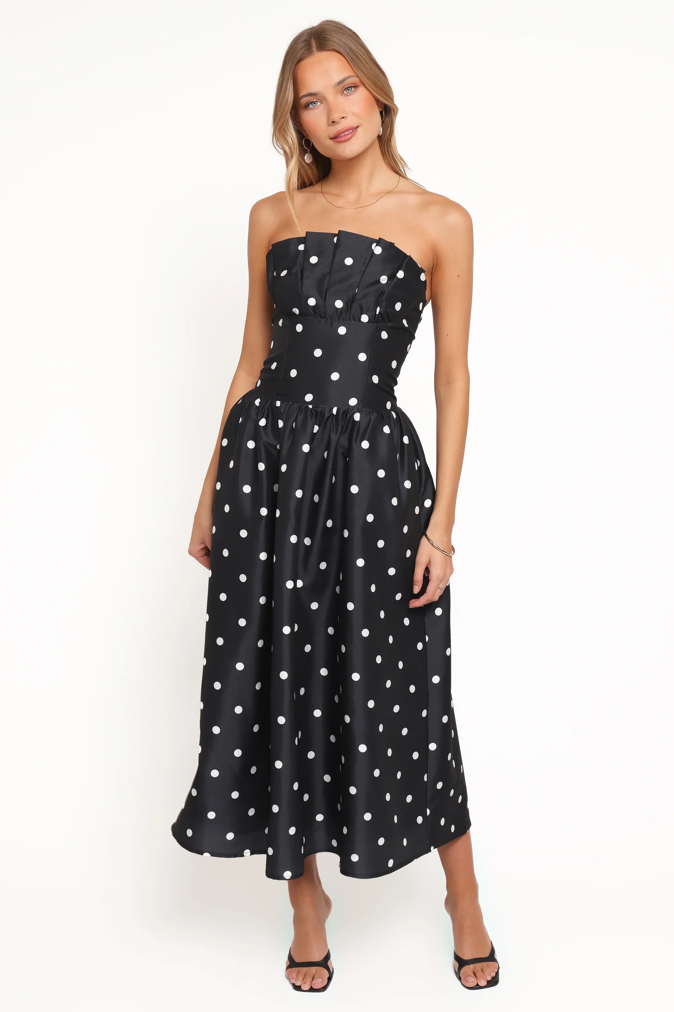 Robe mi-longue sans bretelles Kimbra - À pois noirs