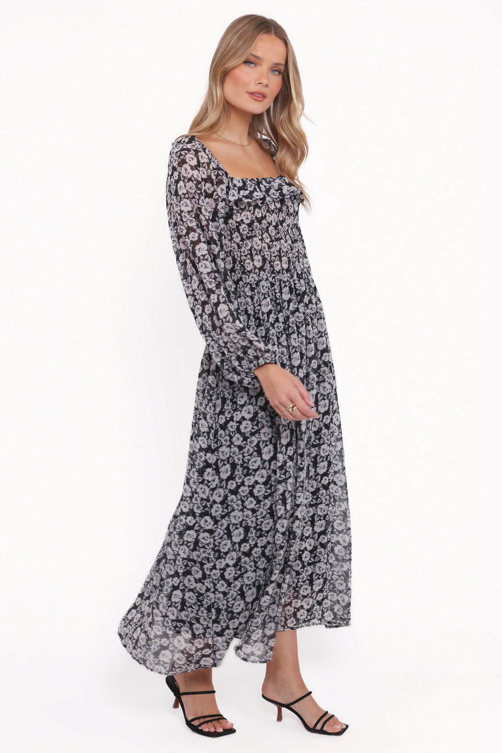 Robe longue Faith à manches longues - Imprimé floral noir