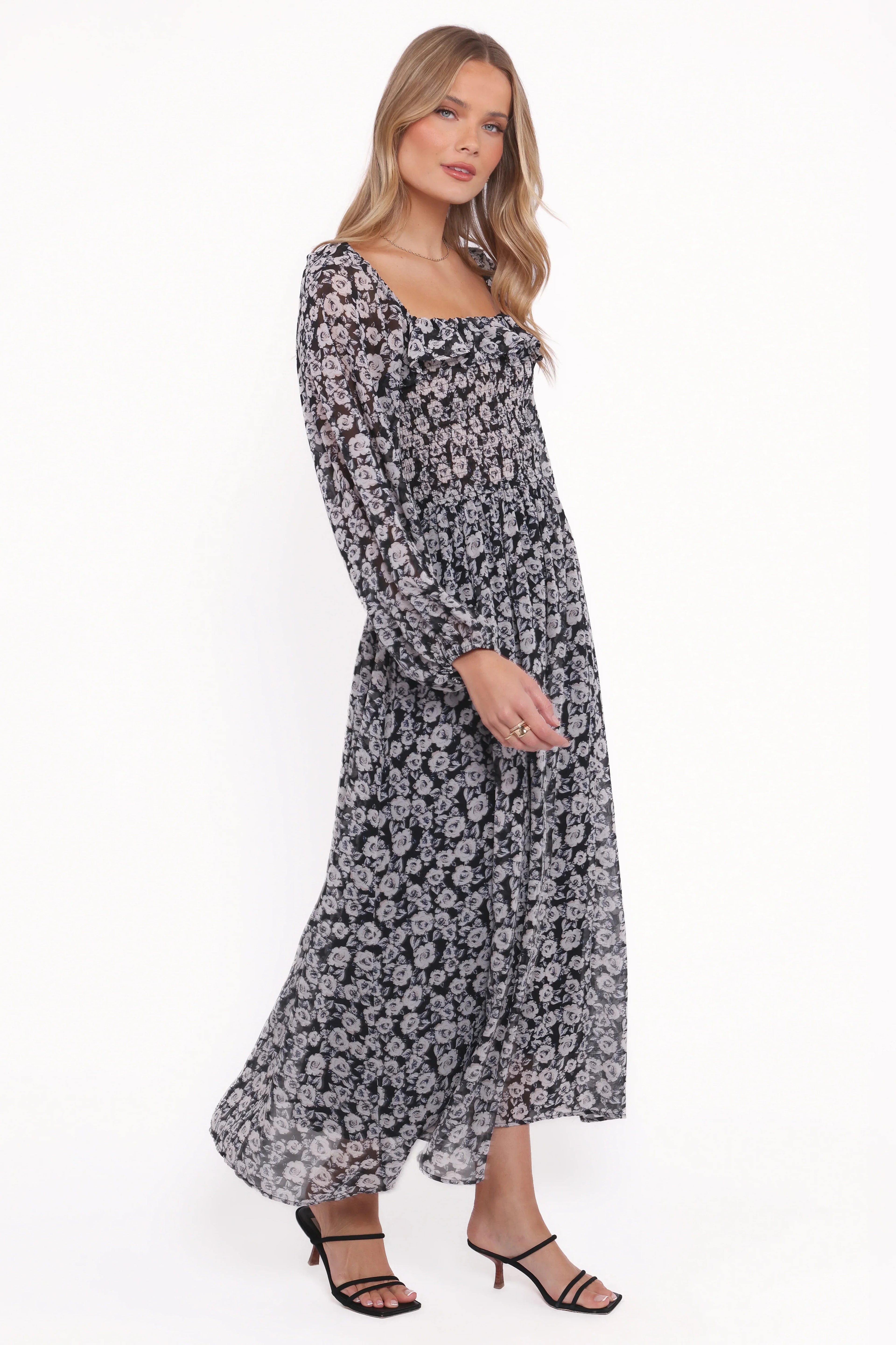 Robe longue Faith à manches longues - Imprimé floral noir