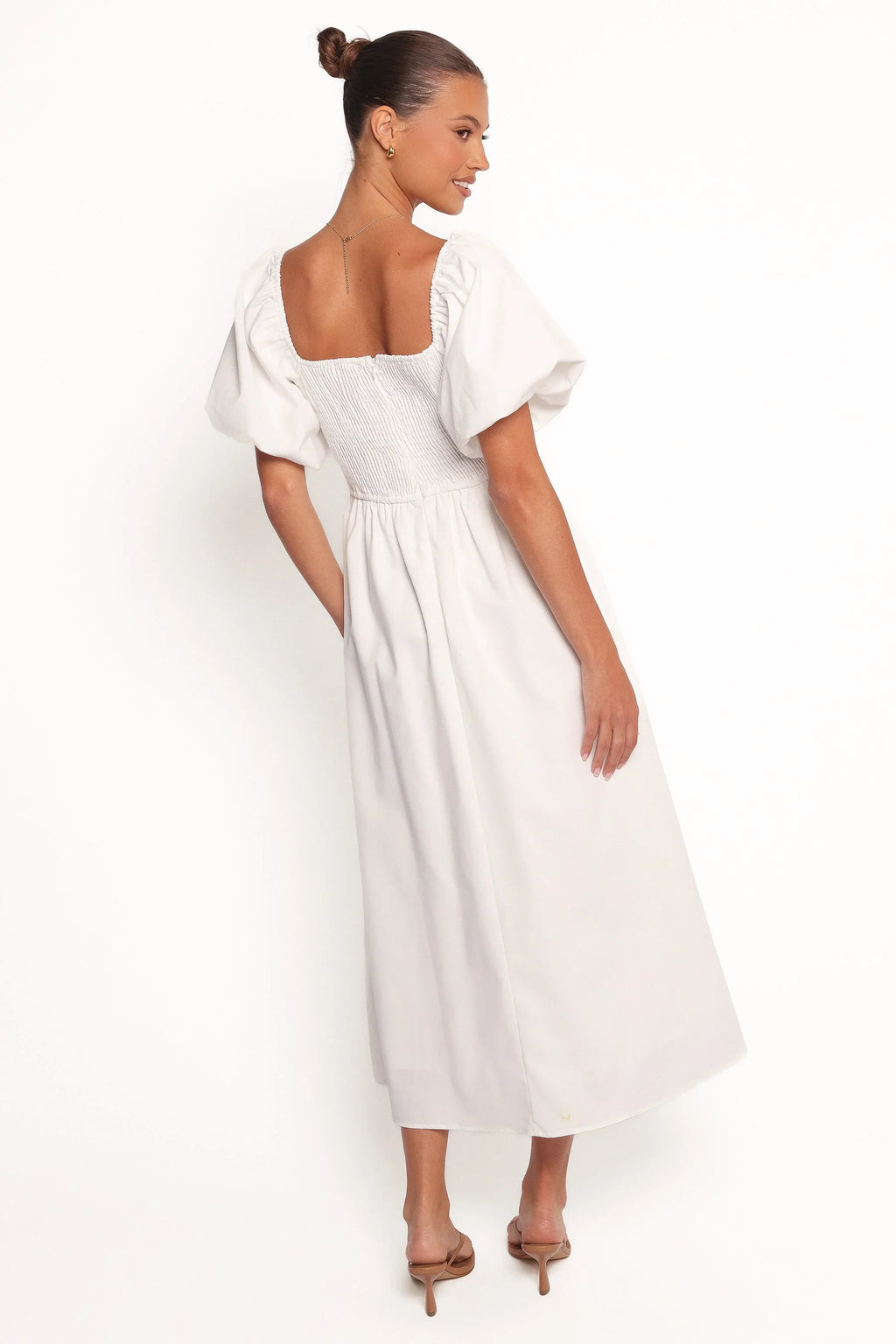 Robe midi Clo à manches bouffantes - Blanc
